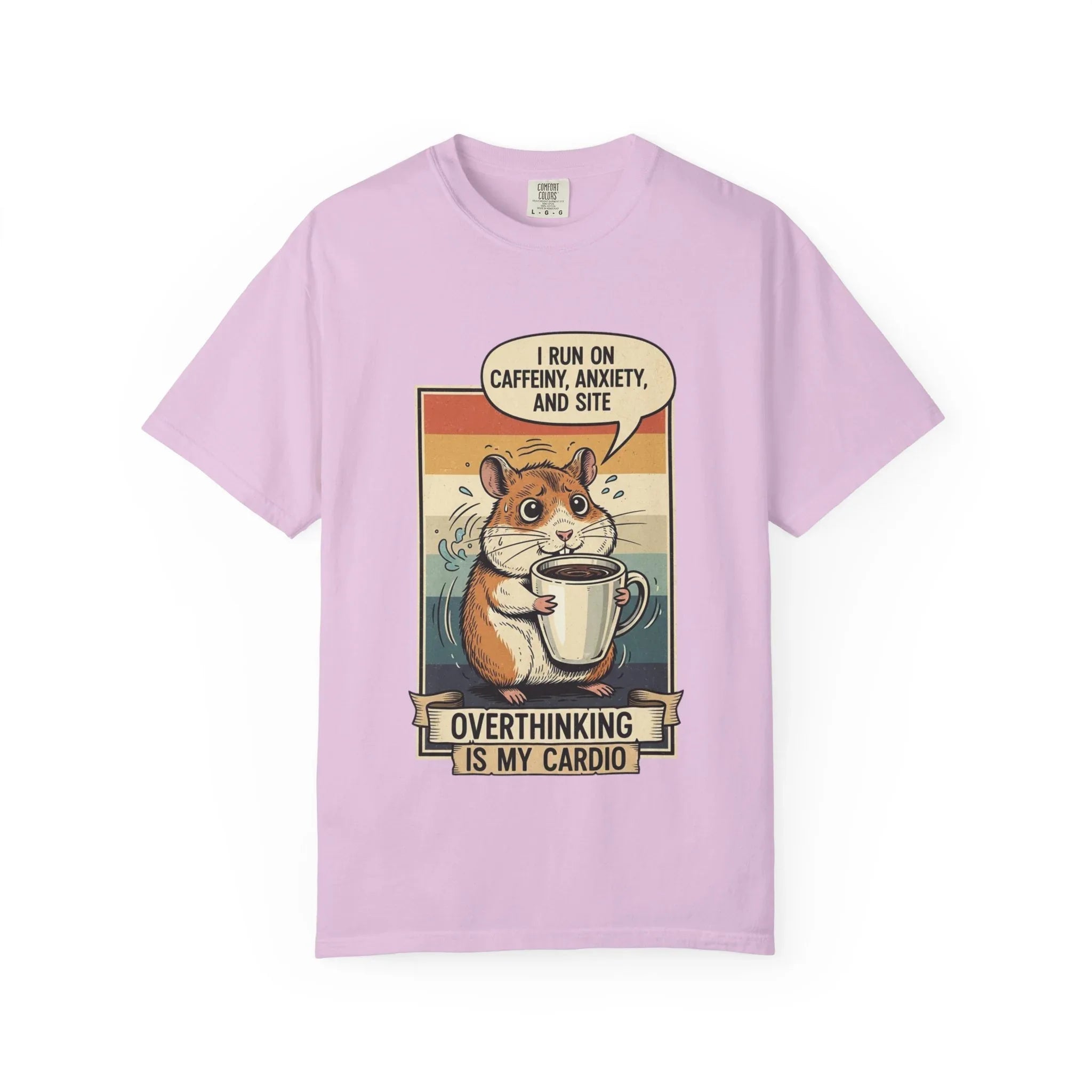 Funny Overthinking Hamster T-Shirt - "Overthinking is My Cardio" Retro Coffee Lover Gift - Sarcastic Mental Health Tee - Vintage Hamster Mom & Dad Gift - Nervous Animal Graphic Top Orchid