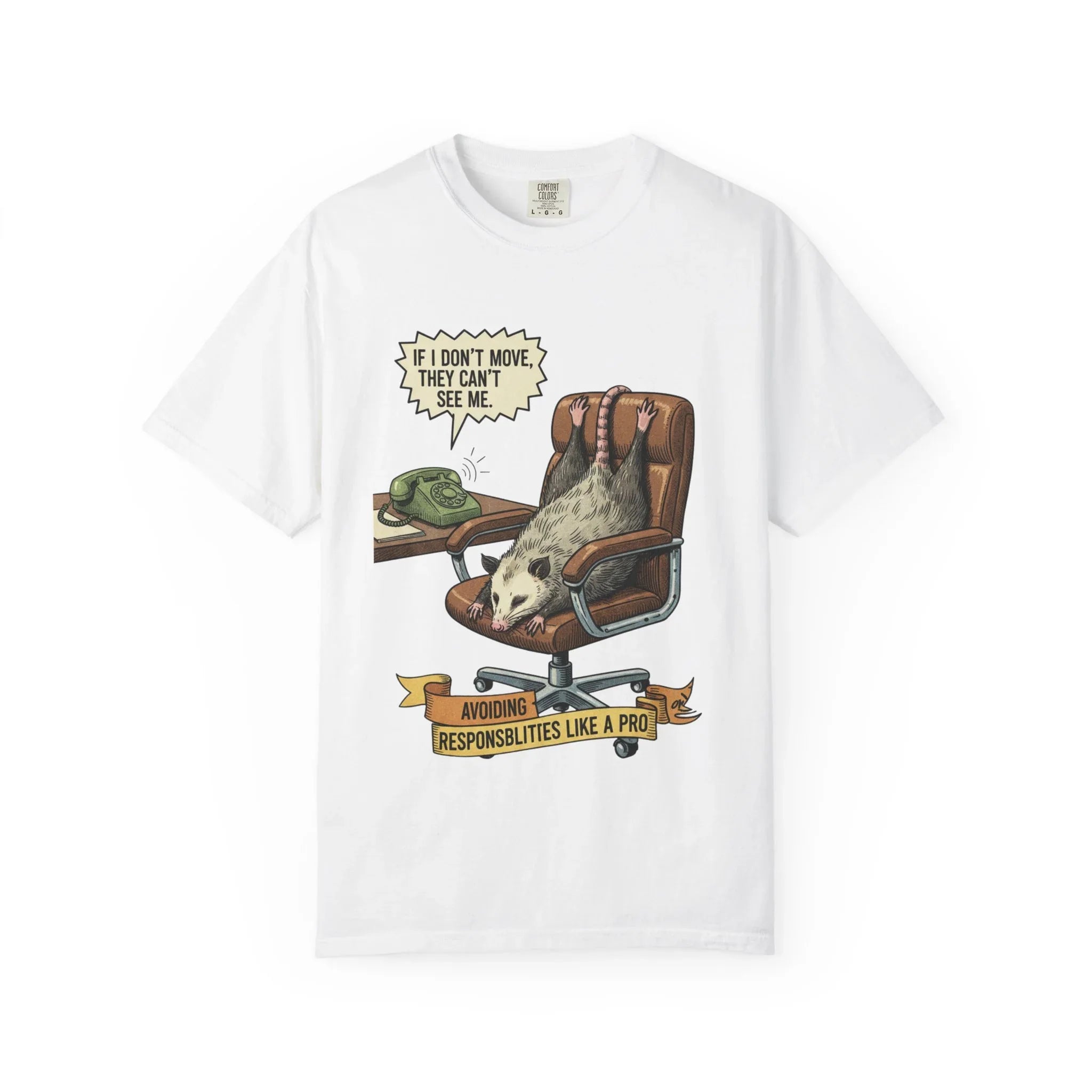 Funny Opossum Shirt - Procrastination Gift - Office Humor Tee - Introvert Sweatshirt - "Avoiding Responsibilities Like A Pro" - Vintage Opossum Illustration - Social Anxiety Top White
