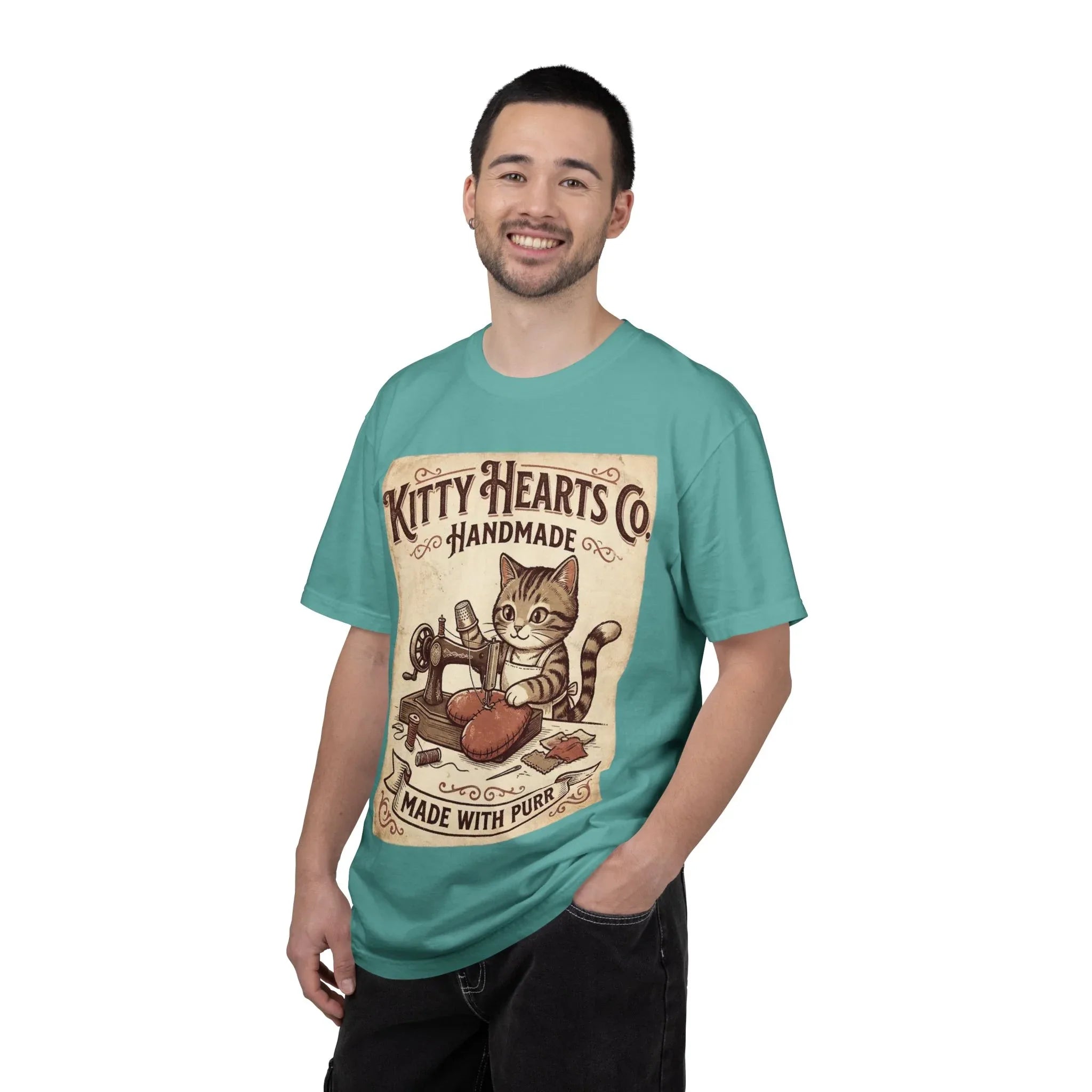 Kitty Hearts Co T-Shirt | Vintage Handmade Cat Sewing Made With Purr Graphic Tee