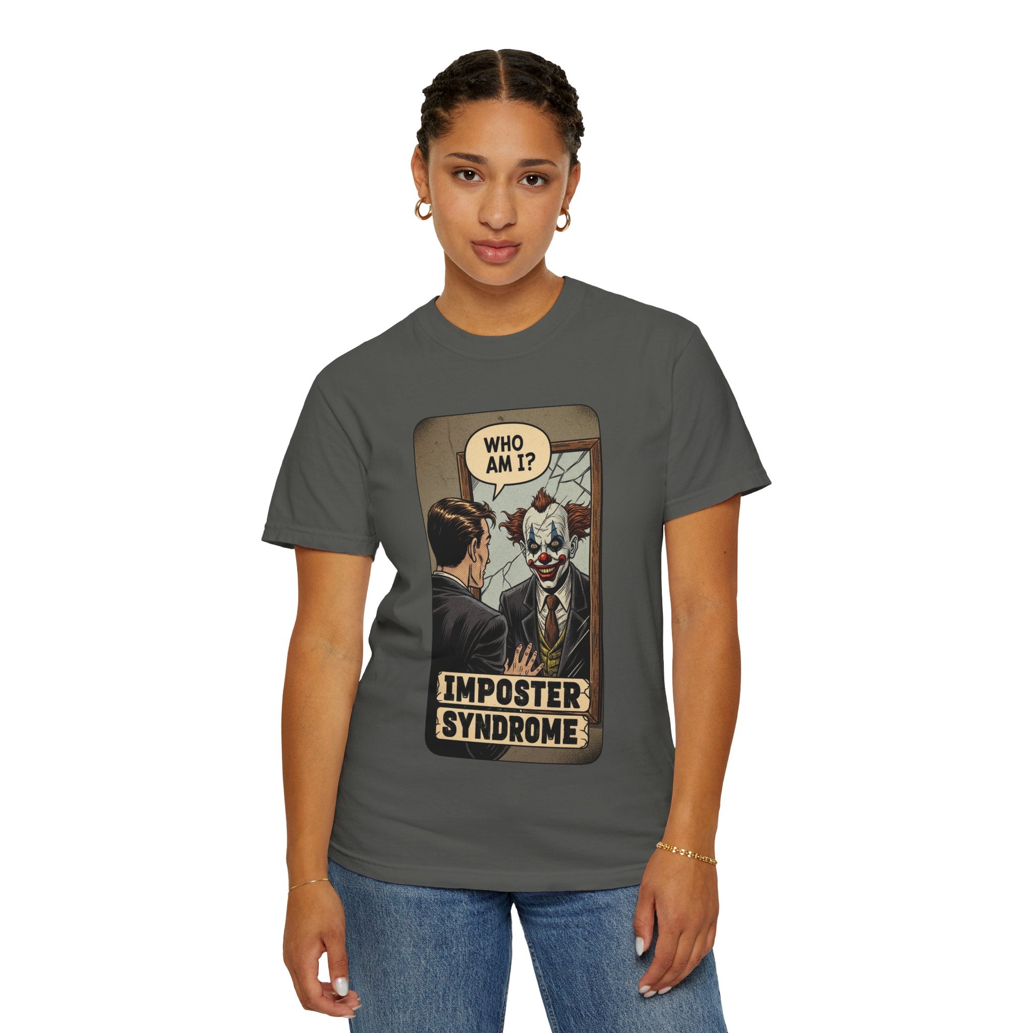 Imposter Syndrome Shirt Vintage Clown Mirror Tee Funny Mental Health Graphic T-Shirt Sarcastic Retro Who Am I Top Corporate Humor Gift