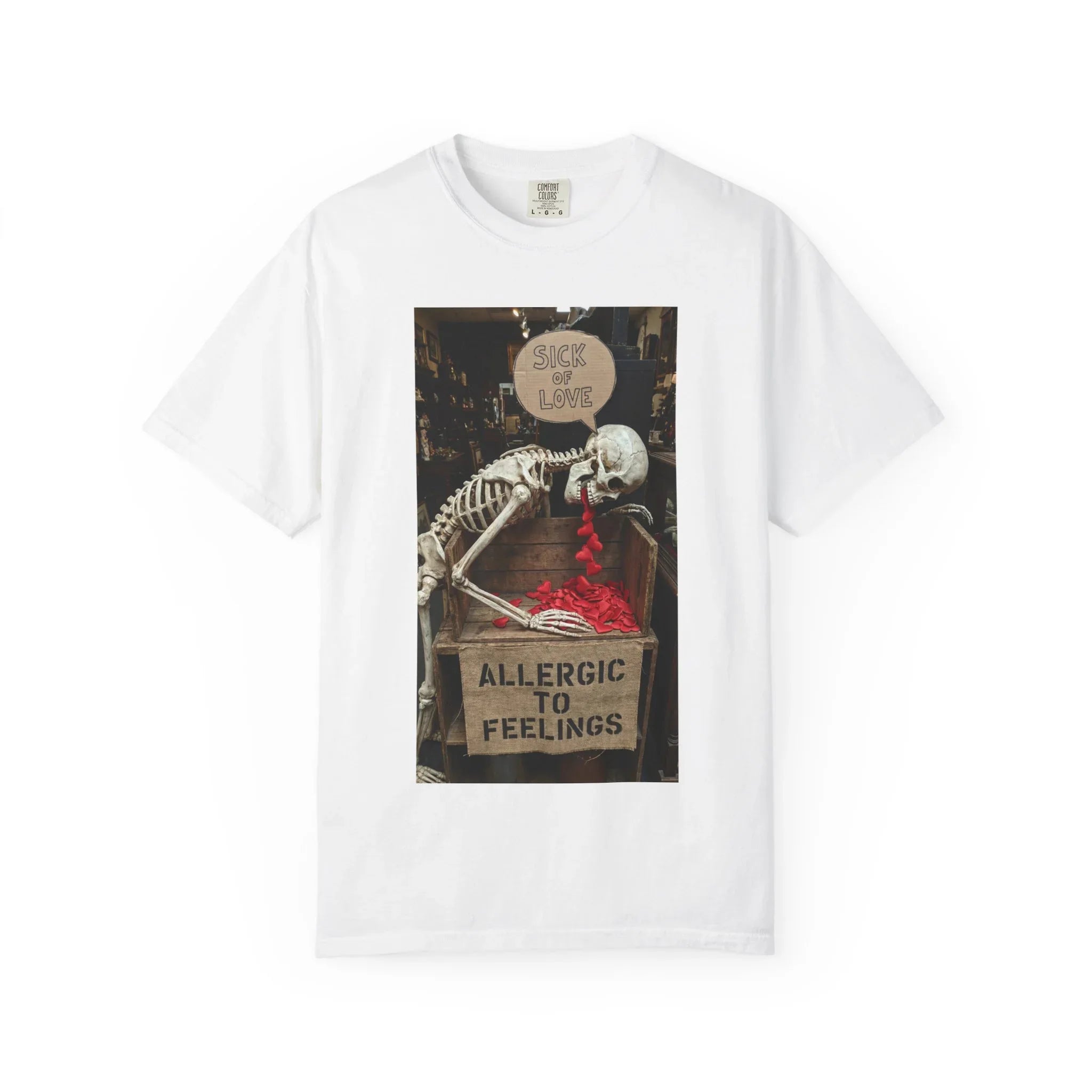 Any Century Now" Skeleton Graphic Tee - Sick of Love & Allergic To Feelings Edition White