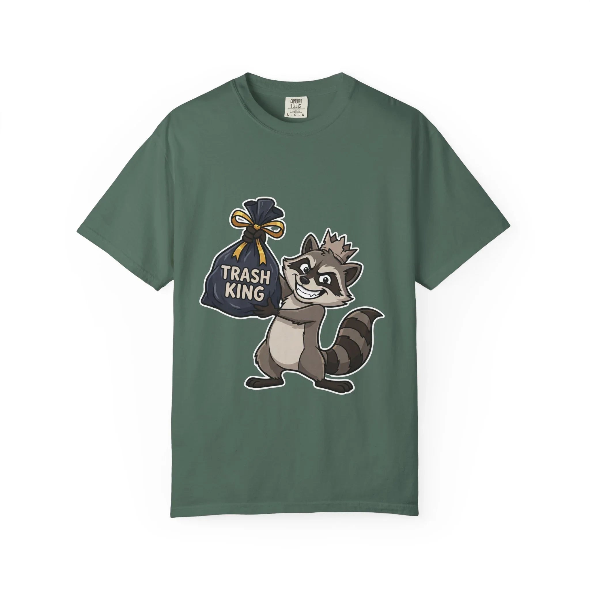 Trash King Raccoon Shirt, Funny Trash Panda Tee, Crown Trash Bag Graphic T-Shirt, Meme Streetwear Gift, Sarcastic Animal Humor Blue Spruce