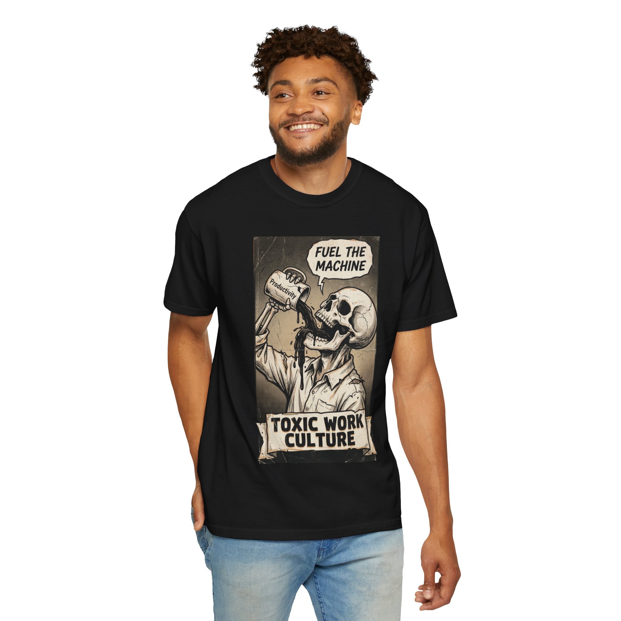 Toxic Work Culture Shirt, Fuel The Machine Skeleton Tee, Productivity Coffee Graphic, Sarcastic Office Worker Gift, Vintage Grunge Streetwear