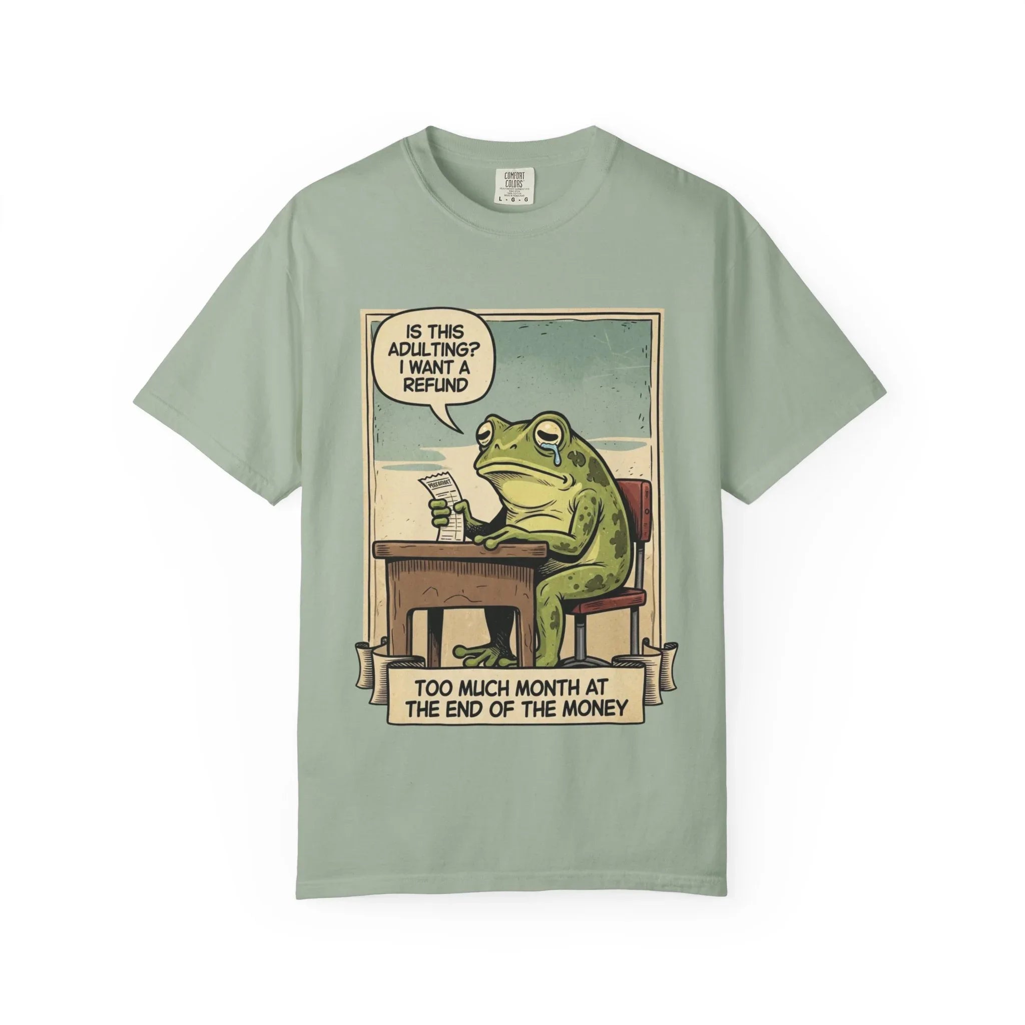 Funny Adulting Shirt - Sad Frog Meme Hoodie - "Too Much Month at the End of My Money" Sweatshirt - Vintage Aesthetic Millennial Financial Humor - Relatable Broke Friend Gift Bay