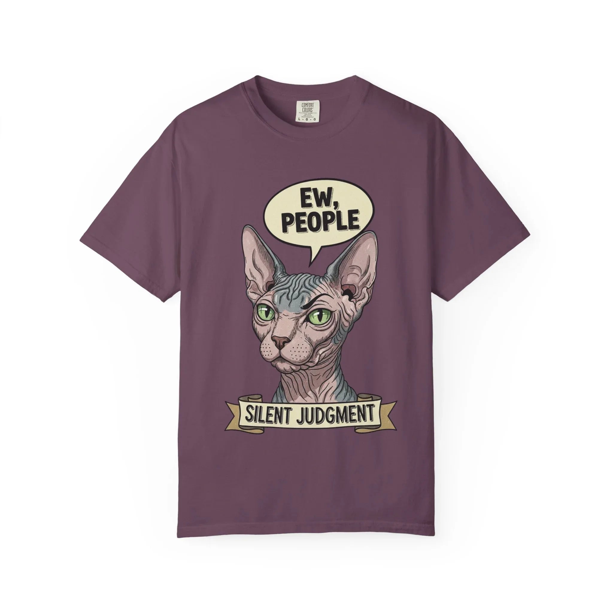 Funny Sphynx Cat Shirt - "Ew, People" Hoodie - Sarcastic Introvert Gift - Hairless Cat Tee - Silent Judgment Graphic Shirt - Grunge Style Cat Lover Top Berry M