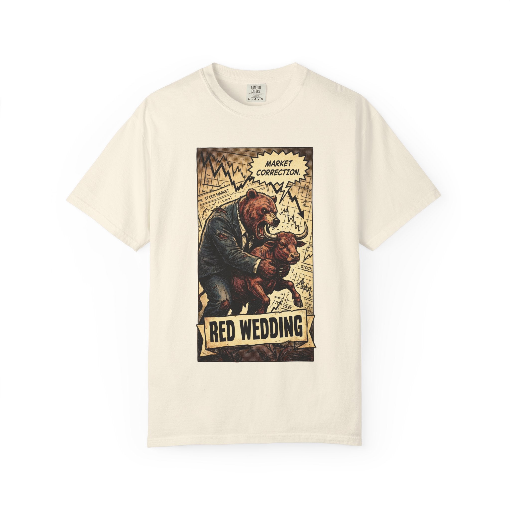 Market Correction Red Wedding Shirt, Bear vs Bull Stock Market Tee, Funny Trader Investor Gift, Vintage Finance Graphic Streetwear Ivory