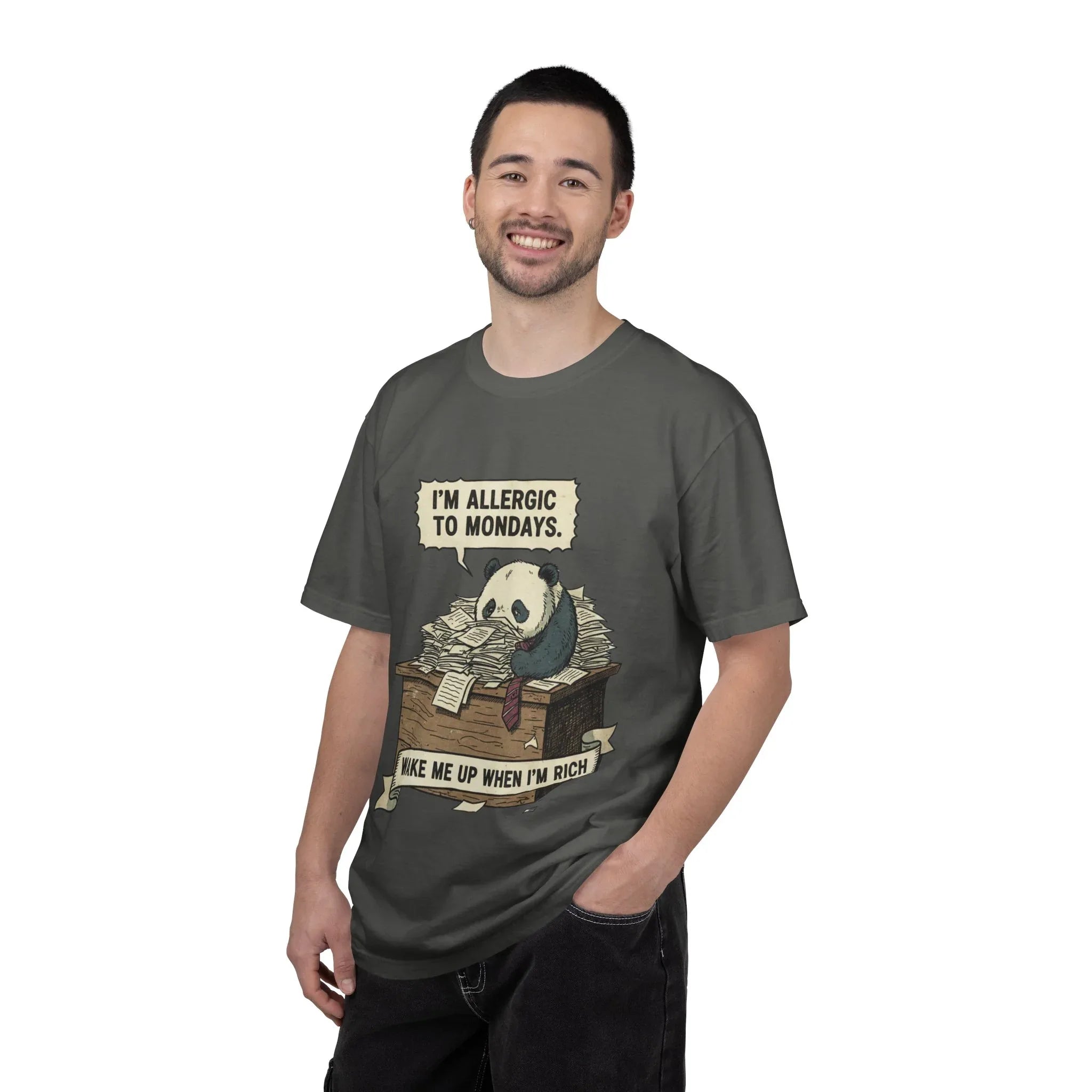 Funny Panda Shirt - "I'm Allergic To Mondays" Office Humor Tee - Sarcastic Work T-Shirt - Wake Me Up When I Am Rich Hoodie - Relatable Coworker & Student Gift Pepper
