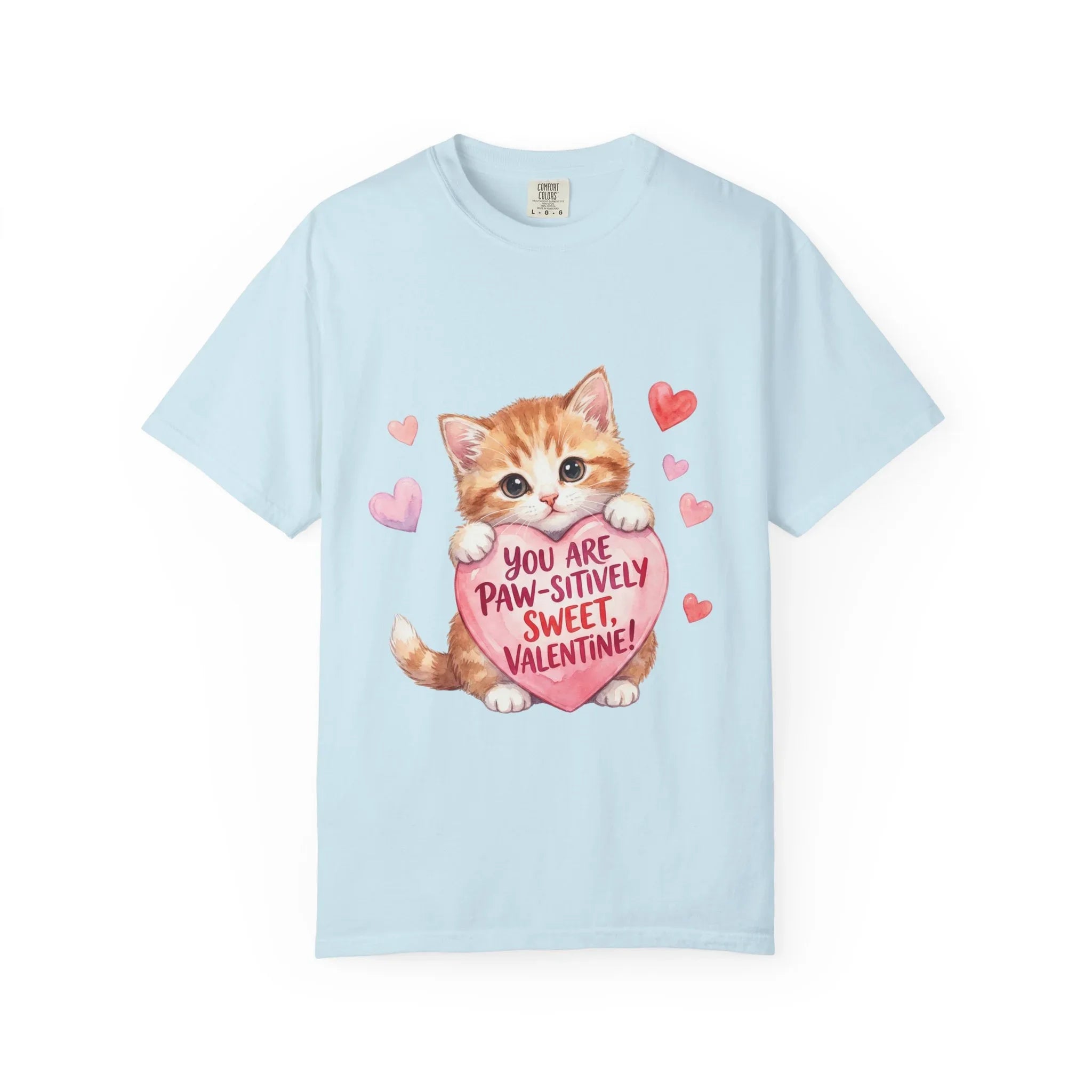 Paw-sitively Sweet Valentine Kitten T-Shirt | Cute Cat Lover Gift | Vintage Aesthetic Love Tee | Soft Cozy Valentine Shirt Chambray
