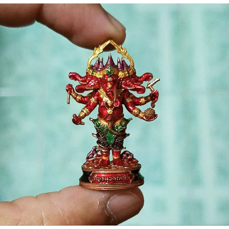 🪙 Ganesha “Five‑Headed Supreme Victory” – Pancha‑Mukha 4‑Arm Success & Obstacle‑Clearing Amulet by Phra Ajarn Liang, Wat Chom Kets, Ayutthaya Red enamelled copper
