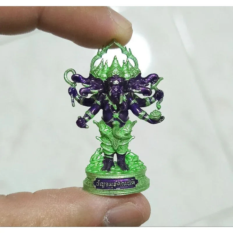🪙 Ganesha “Five‑Headed Supreme Victory” – Pancha‑Mukha 4‑Arm Success & Obstacle‑Clearing Amulet by Phra Ajarn Liang, Wat Chom Kets, Ayutthaya Nano green purple body