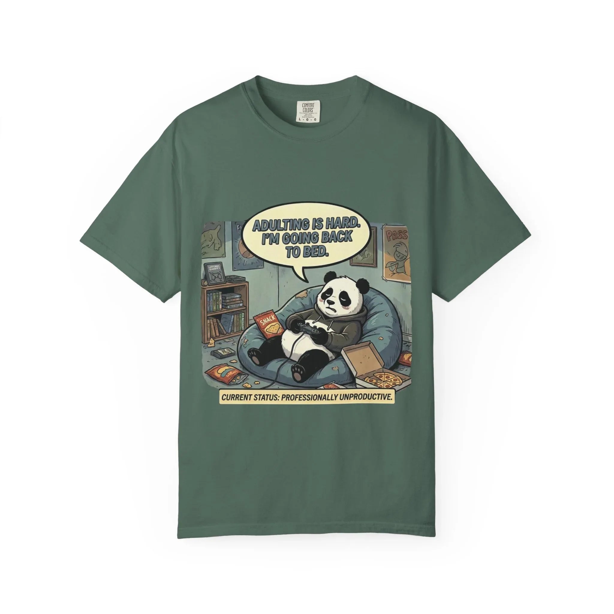 Adulting Is Hard Panda T-Shirt | Lazy Reading Graphic Tee | Cozy Bookworm Humor Gift | Vintage Anti Hustle Comic Shirt Blue Spruce