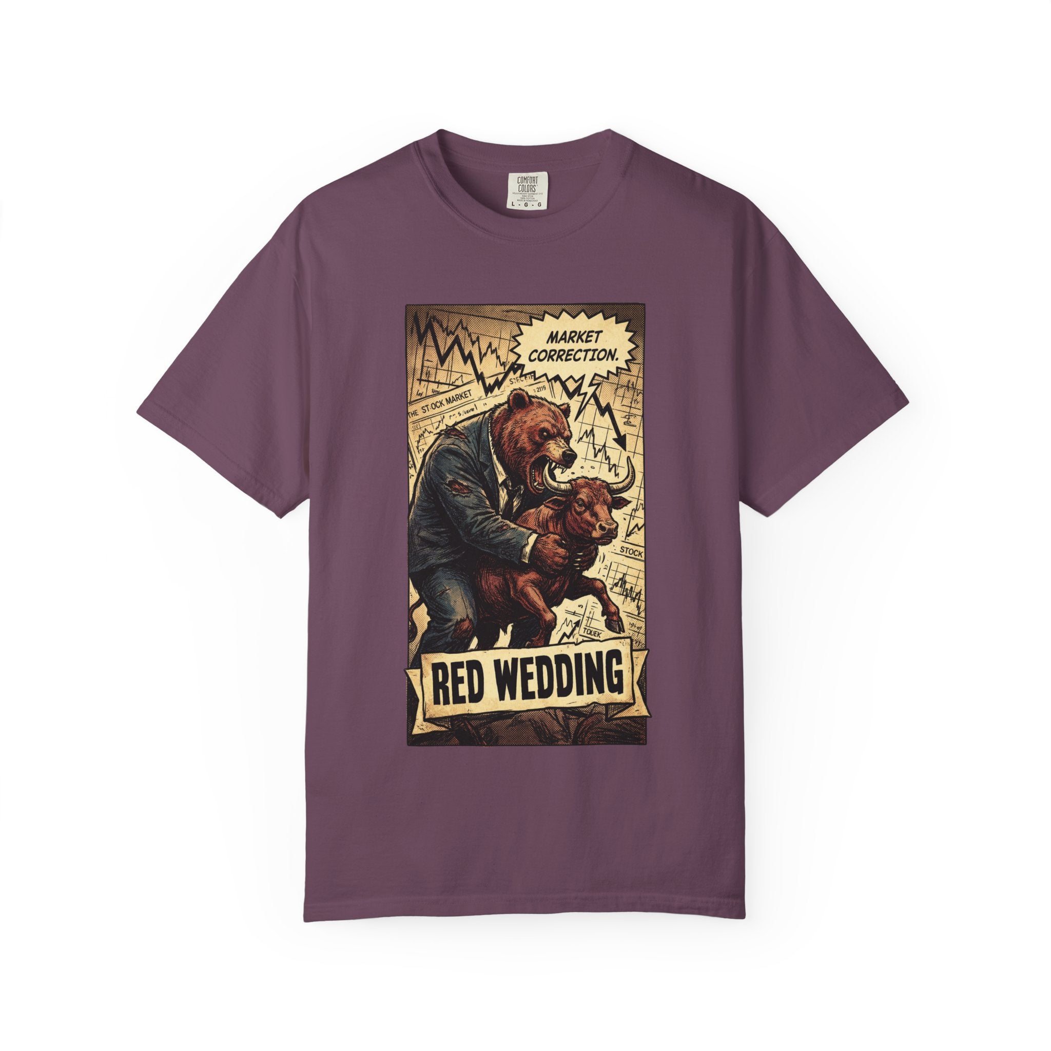 Market Correction Red Wedding Shirt, Bear vs Bull Stock Market Tee, Funny Trader Investor Gift, Vintage Finance Graphic Streetwear Berry