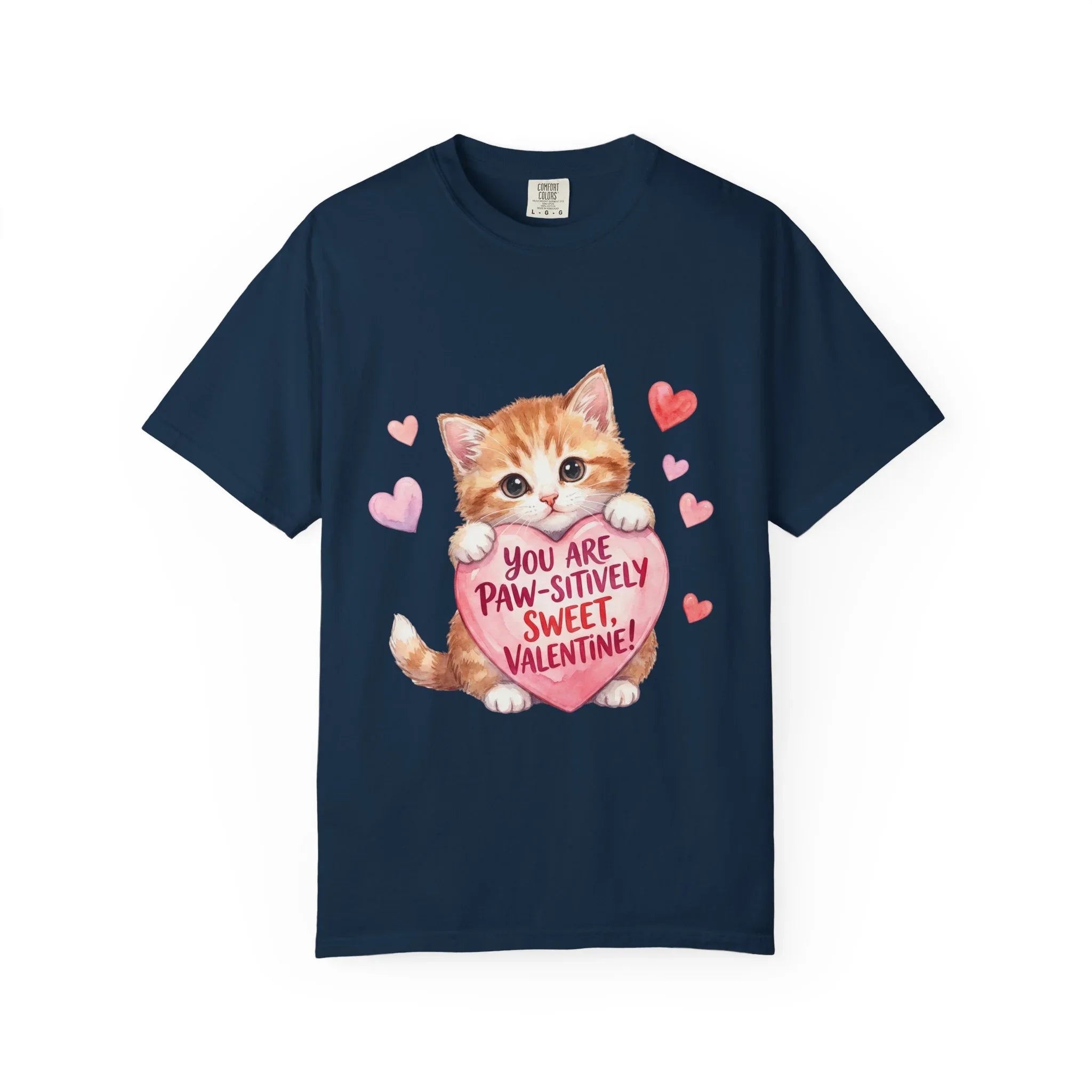 Paw-sitively Sweet Valentine Kitten T-Shirt | Cute Cat Lover Gift | Vintage Aesthetic Love Tee | Soft Cozy Valentine Shirt True Navy
