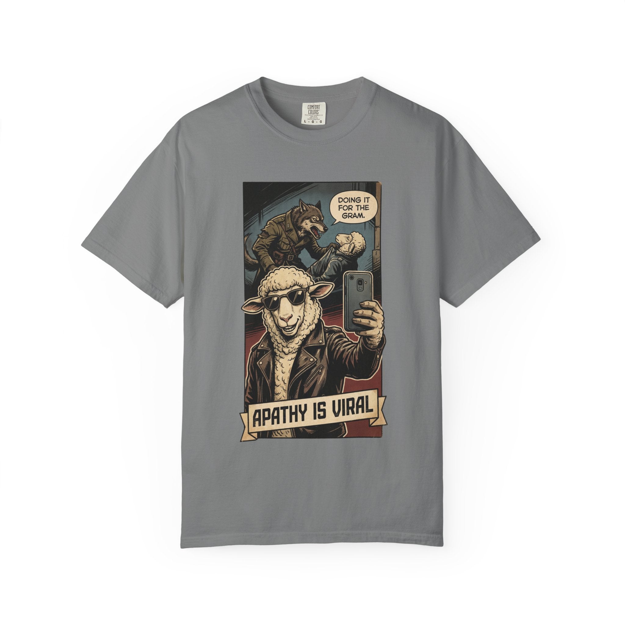 Apathy Is Viral Shirt Vintage Comic Graphic Tee Retro Satirical Humor Shirt Social Media Sarcasm Gift Streetwear Art Grey