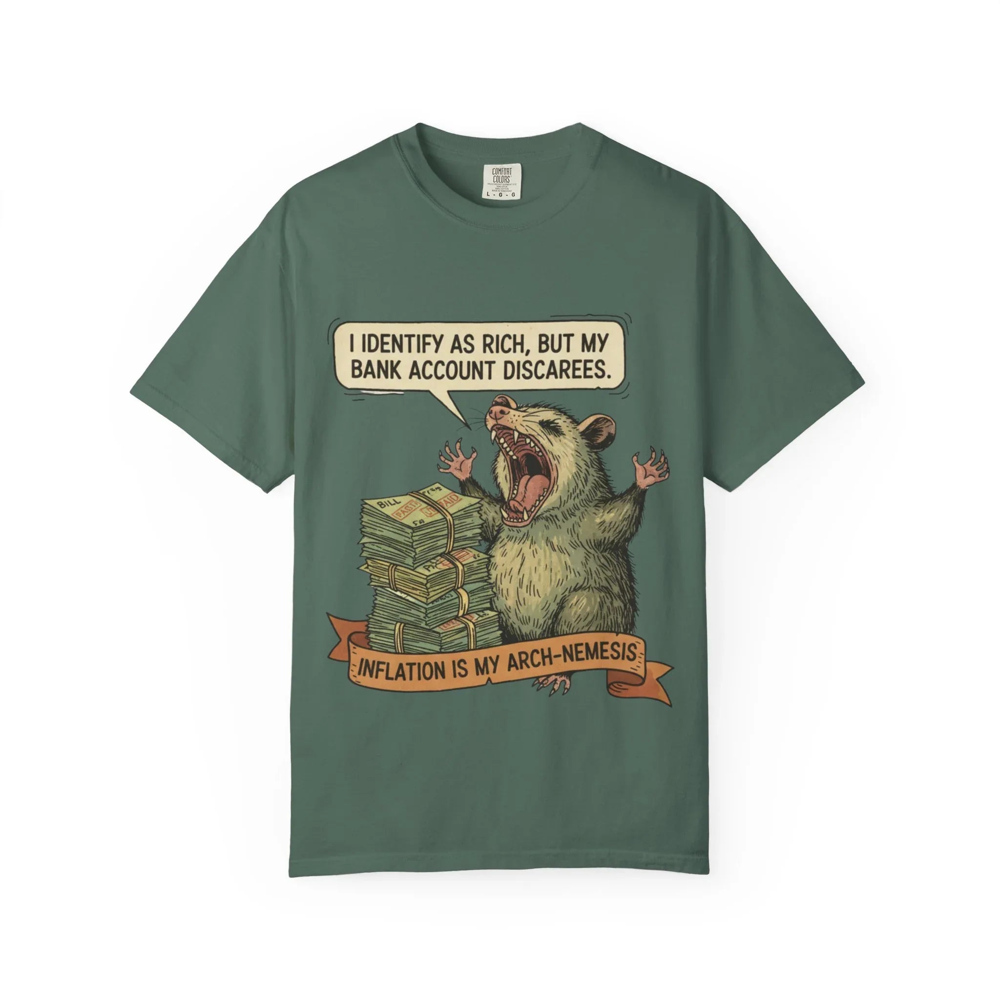 Funny Opossum Shirt I Identify As Rich Sarcastic Animal Meme Tee Screaming Opossum Gift for Friend Inflation Struggle Humor Top Blue Spruce