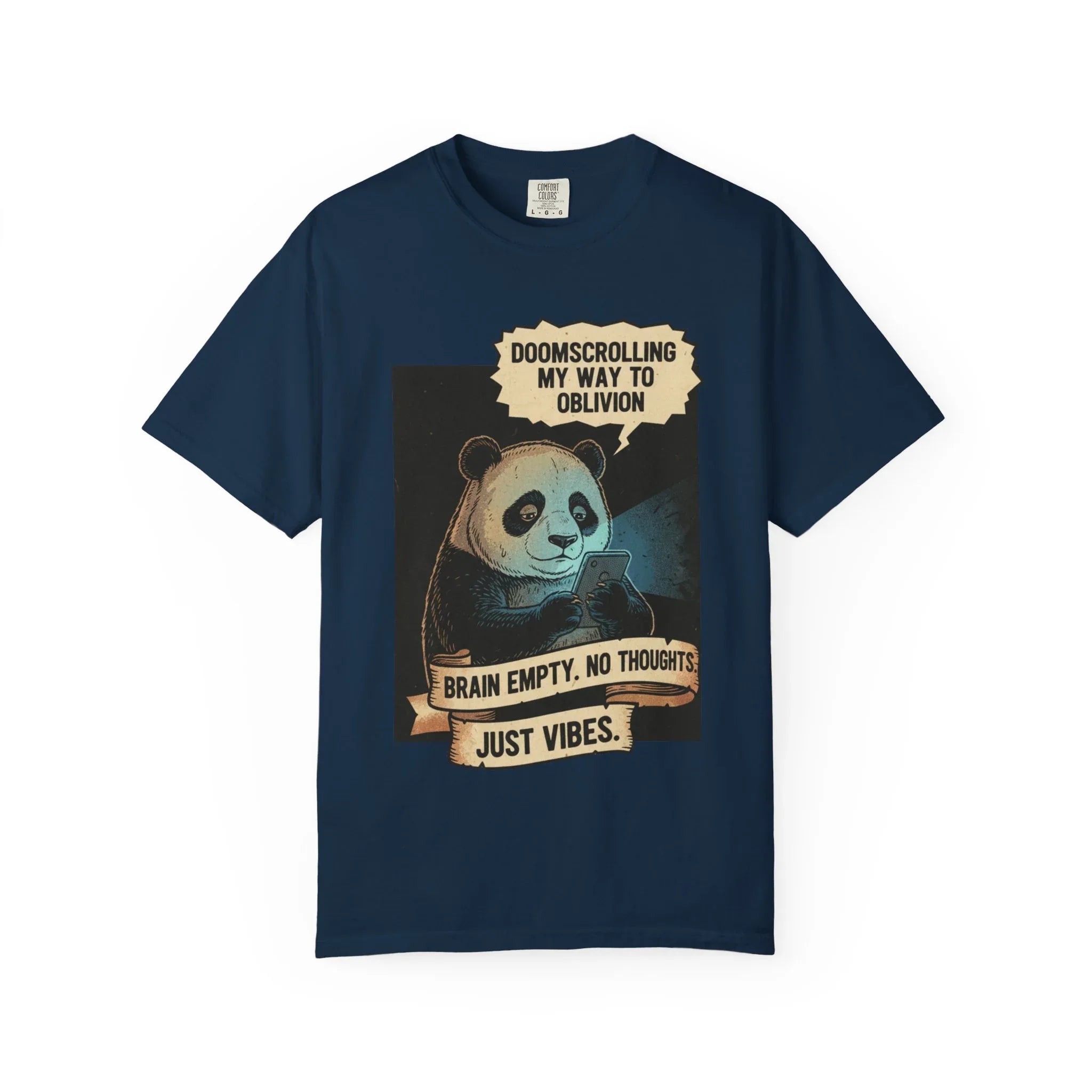 Funny Panda Doomscrolling Shirt Brain Empty No Thoughts Just Vibes Tee Retro Vintage Aesthetic Tshirt Relatable Meme Gift for Introverts True Navy