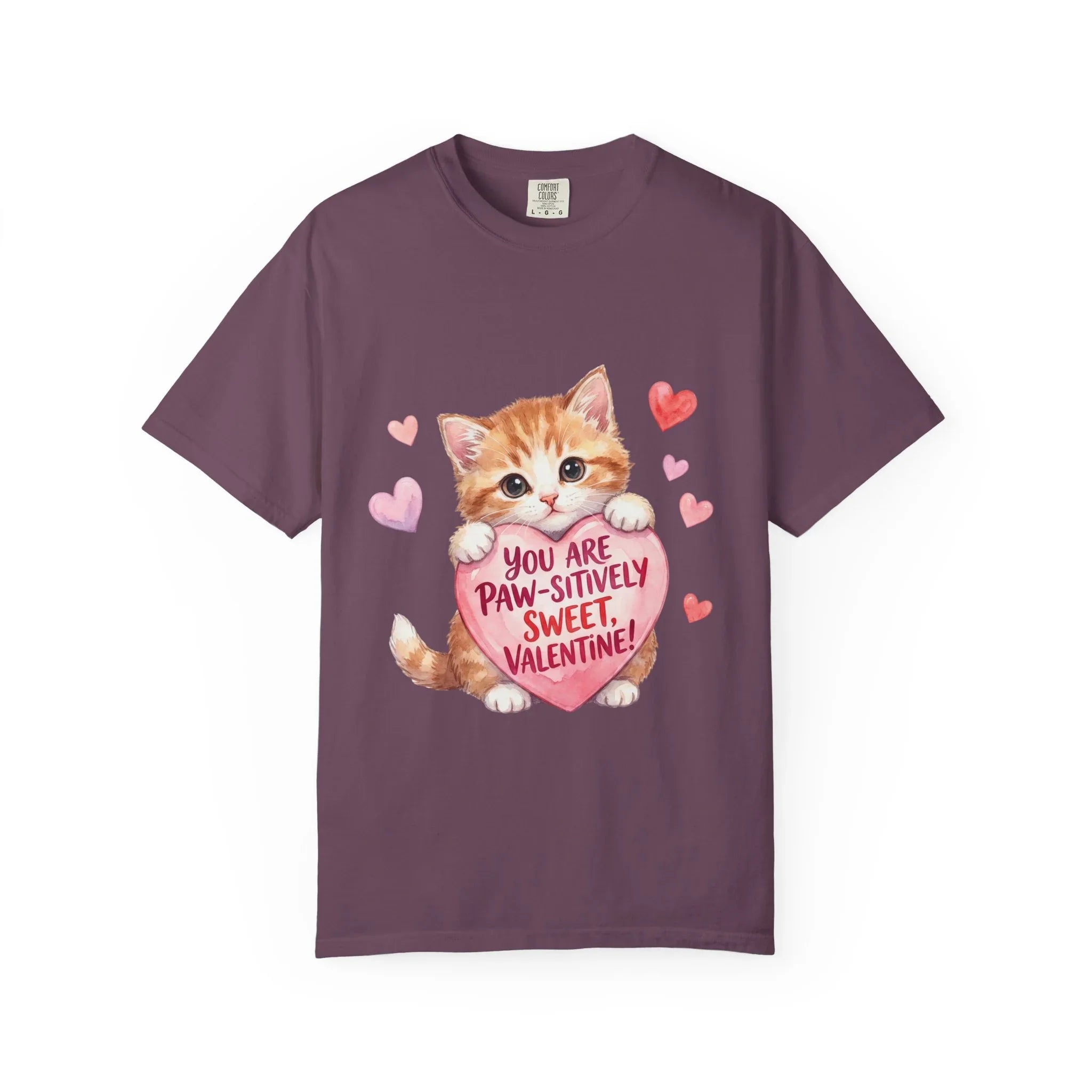 Paw-sitively Sweet Valentine Kitten T-Shirt | Cute Cat Lover Gift | Vintage Aesthetic Love Tee | Soft Cozy Valentine Shirt Berry M