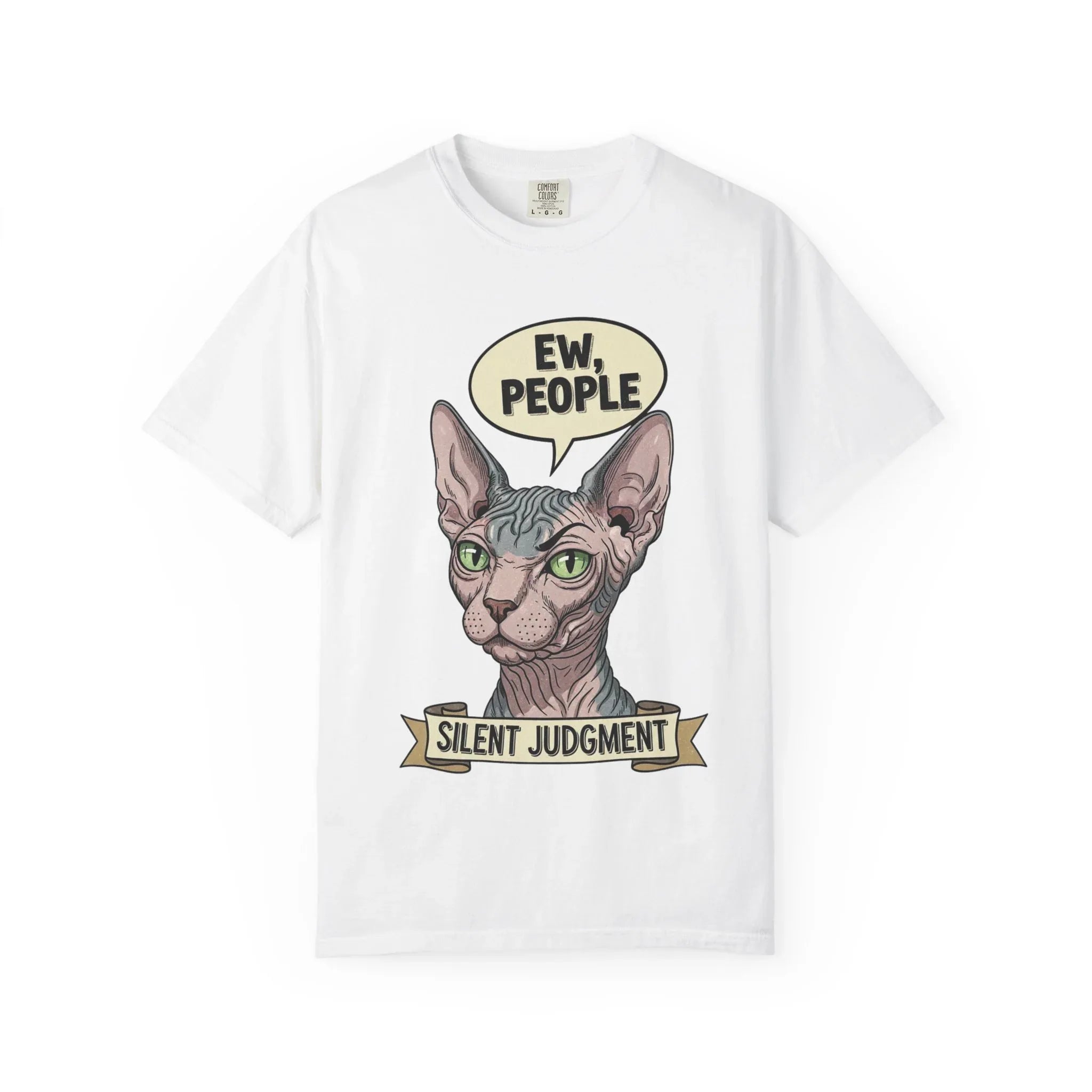 Funny Sphynx Cat Shirt - "Ew, People" Hoodie - Sarcastic Introvert Gift - Hairless Cat Tee - Silent Judgment Graphic Shirt - Grunge Style Cat Lover Top White