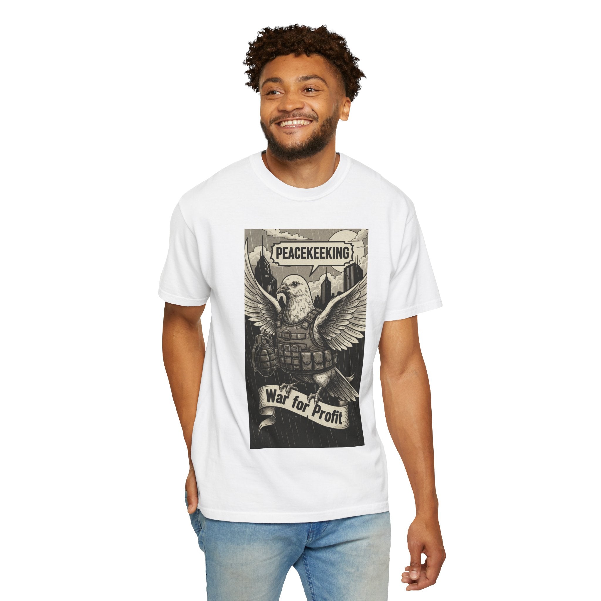 War for Profit Shirt - Peacekeeping Dove Satire T-Shirt - Anti-War Political Tee - Vintage Military Illustration - Sarcastic Social Commentary Gift
