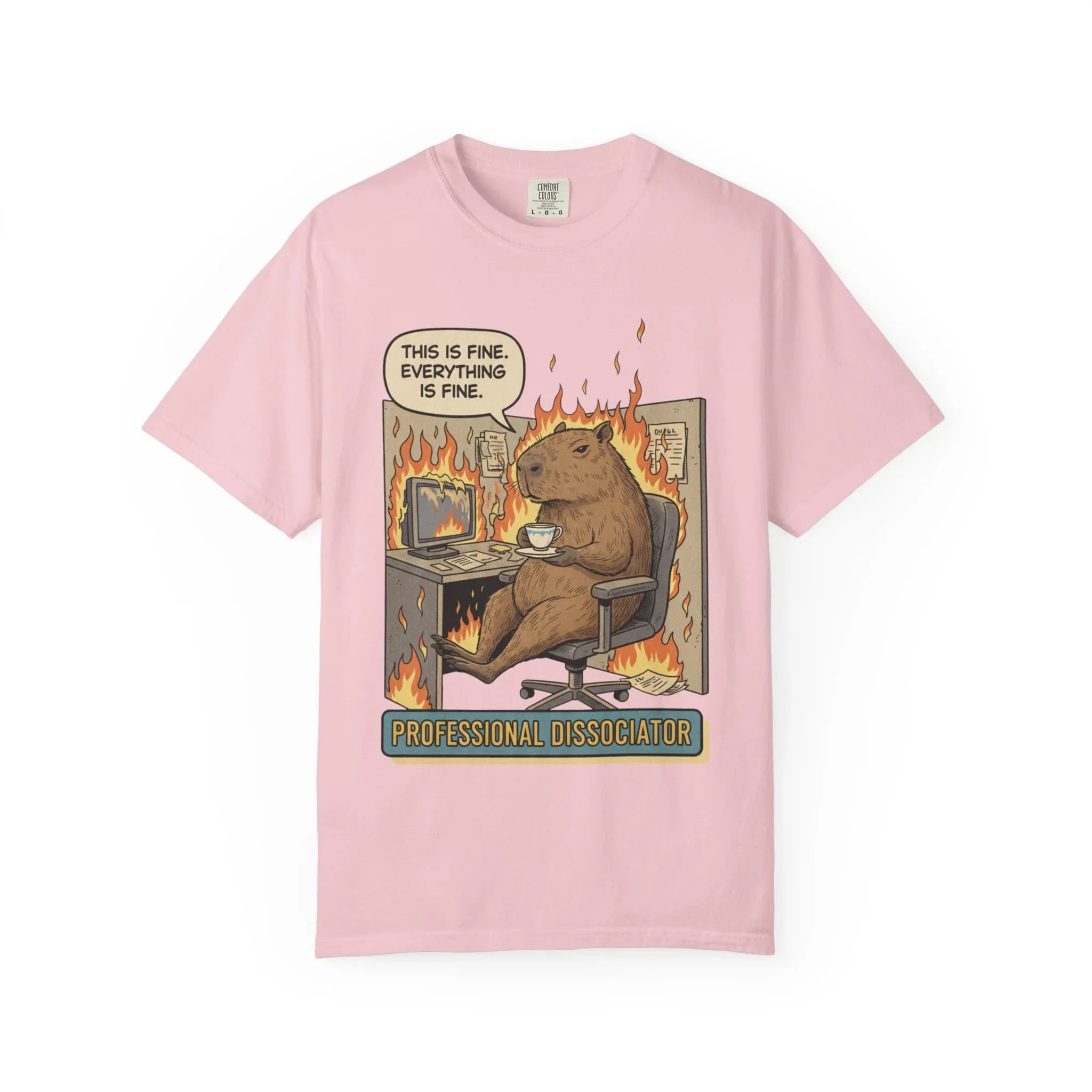 Funny Capybara "This Is Fine" Shirt - Professional Dissociator Tee - Mental Health Meme T-Shirt - Sarcastic Office Humor Gift - Relatable Corporate Grind Apparel Blossom