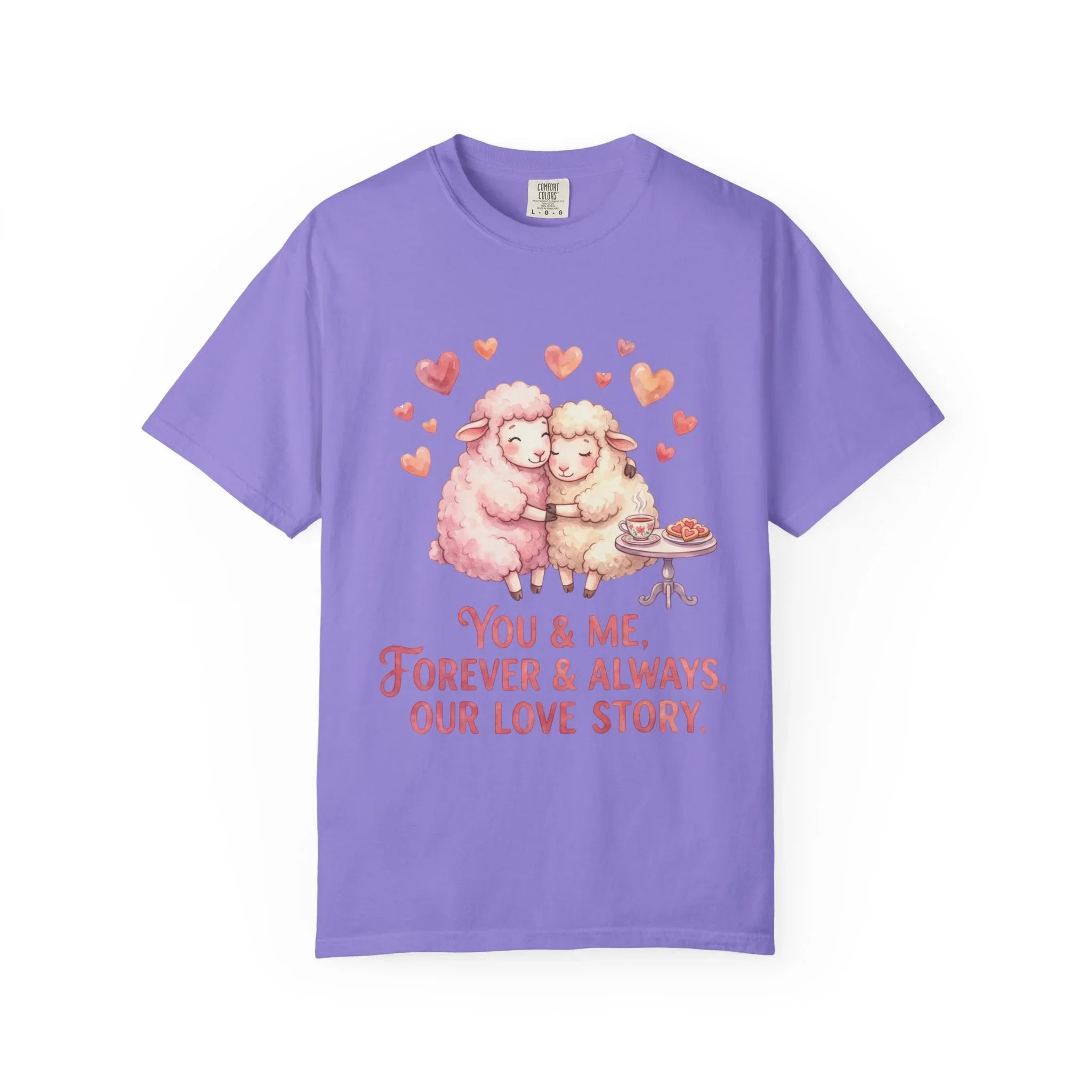 You and Me Forever Always Our Love Story T-Shirt | Cute Sheep Couple Tee | Cozy Valentine Gift | Vintage Soft Romantic Shirt Violet