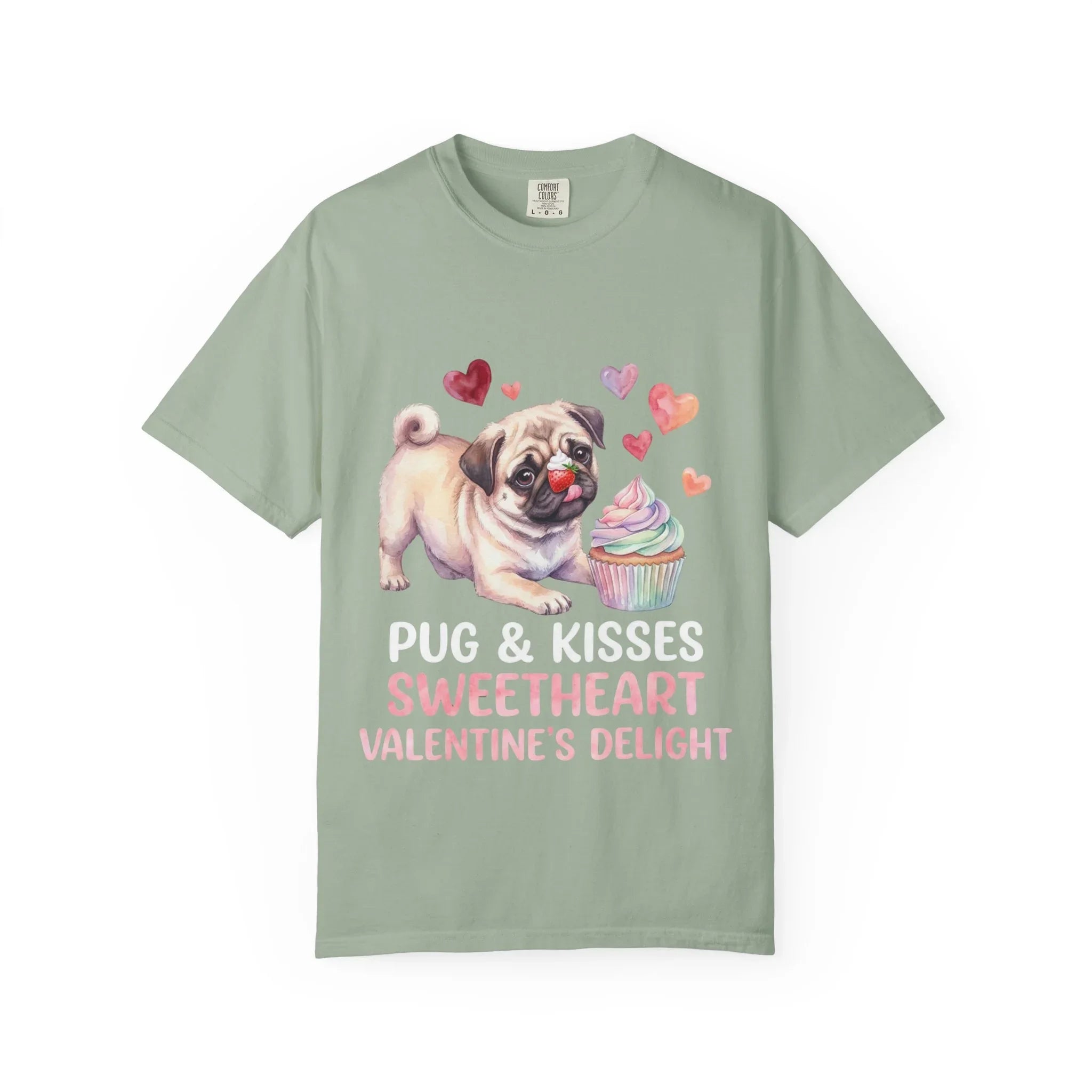 Pug Cupcake Sweetheart Valentines Delight T Shirt Cute Dog Hearts Watercolor Cozy Vintage Aesthetic Gift Pug Lovers Soft Cotton Romantic Tee Bay