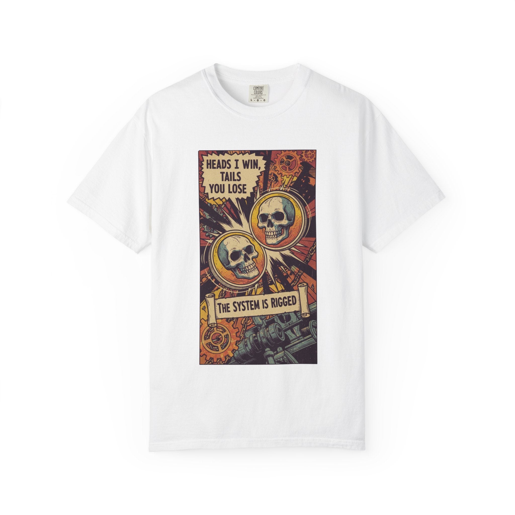 The System Is Rigged T-Shirt - Vintage Satirical Skull Graphic - Dark Humor Chess Pawn Tee - Retro Propaganda Streetwear White