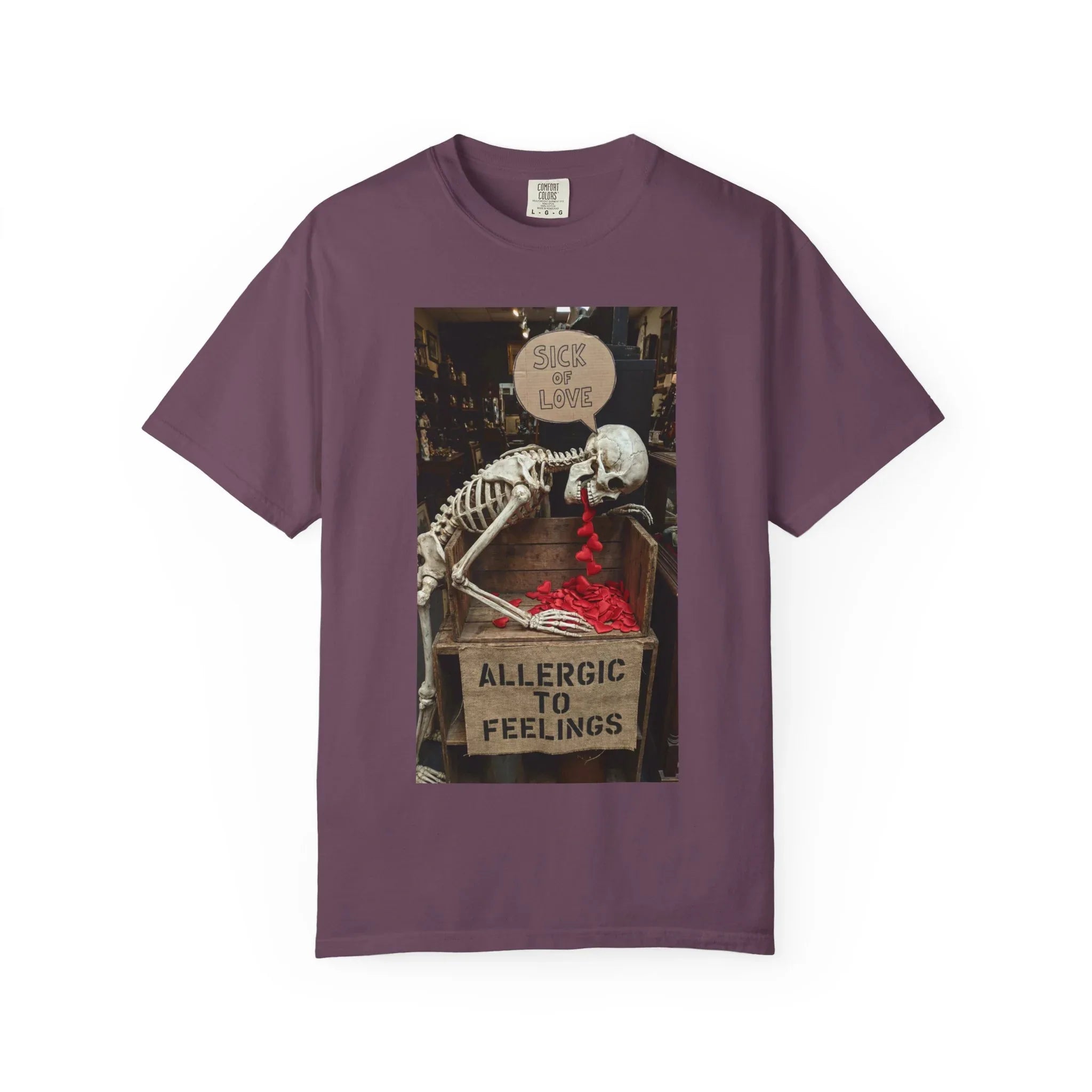 Any Century Now" Skeleton Graphic Tee - Sick of Love & Allergic To Feelings Edition Berry
