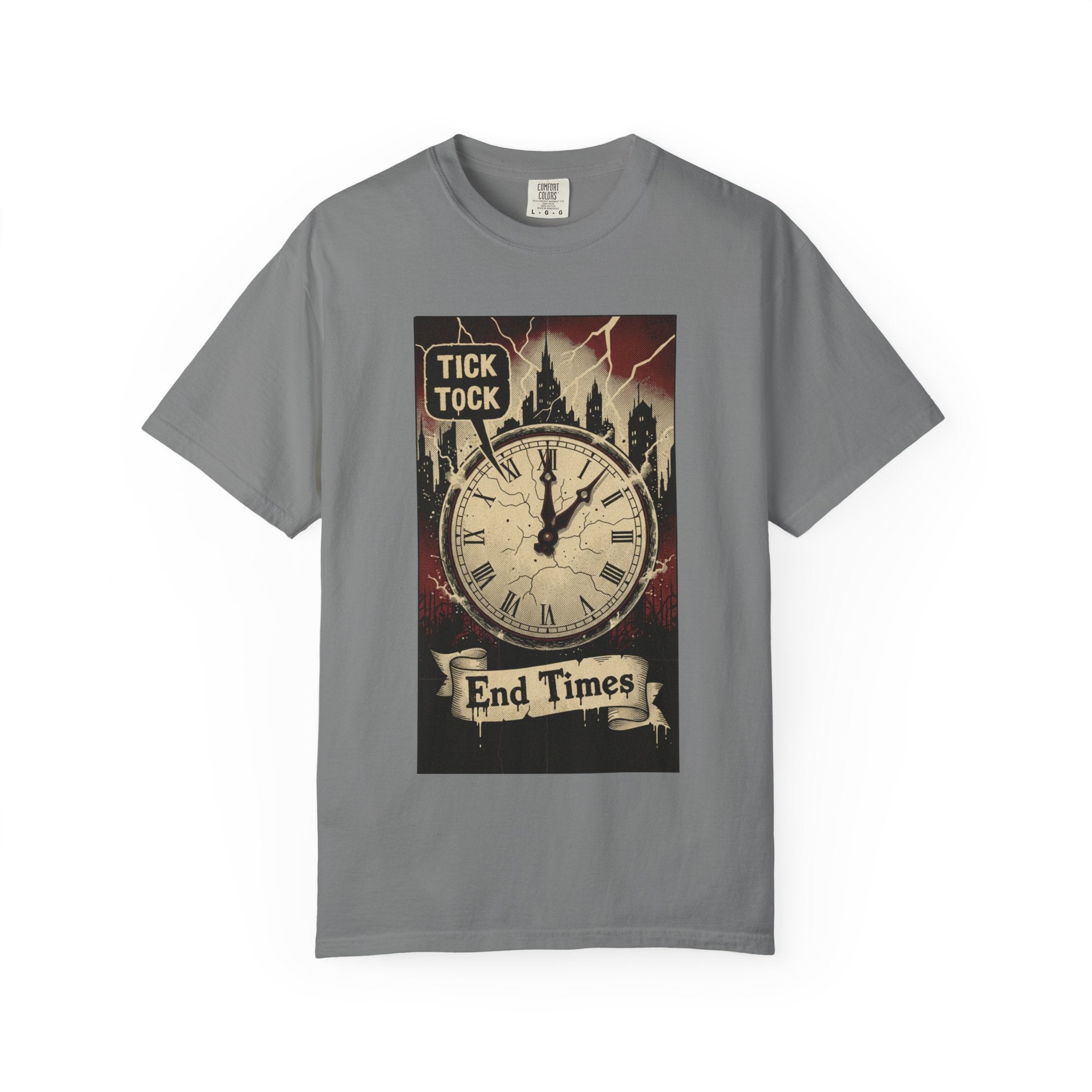 Doomsday Clock Shirt End Times Vintage Comic Tee Dark Aesthetic Grunge Top Apocalypse Graphic Retro Gothic Clothing Tick Tock Shirt Grey