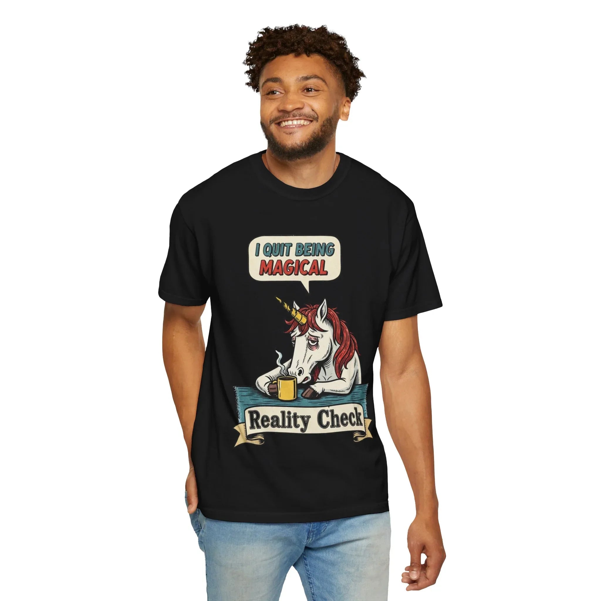 Funny Unicorn Shirt - "I Quit Being Magical" Vintage Graphic Tee - Sarcastic Coffee Lover Gift - Burnout T-Shirt - Reality Check Adulting Humor Top