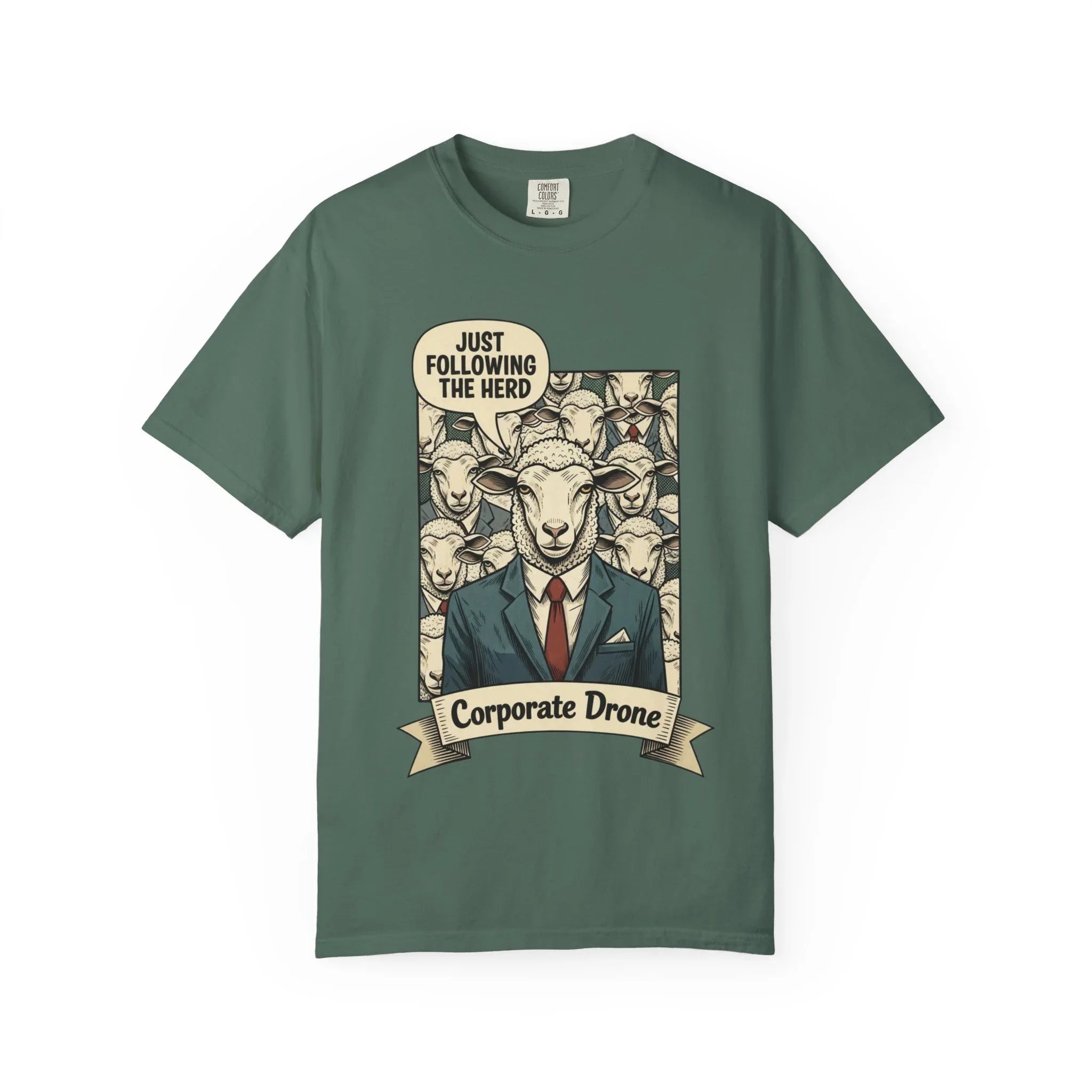 Funny Corporate Drone Shirt - Sheep in Suit Graphic Tee - Sarcastic Office Humor Gift - Vintage Anti-Work Clothing - Relatable Coworker T-Shirt Blue Spruce
