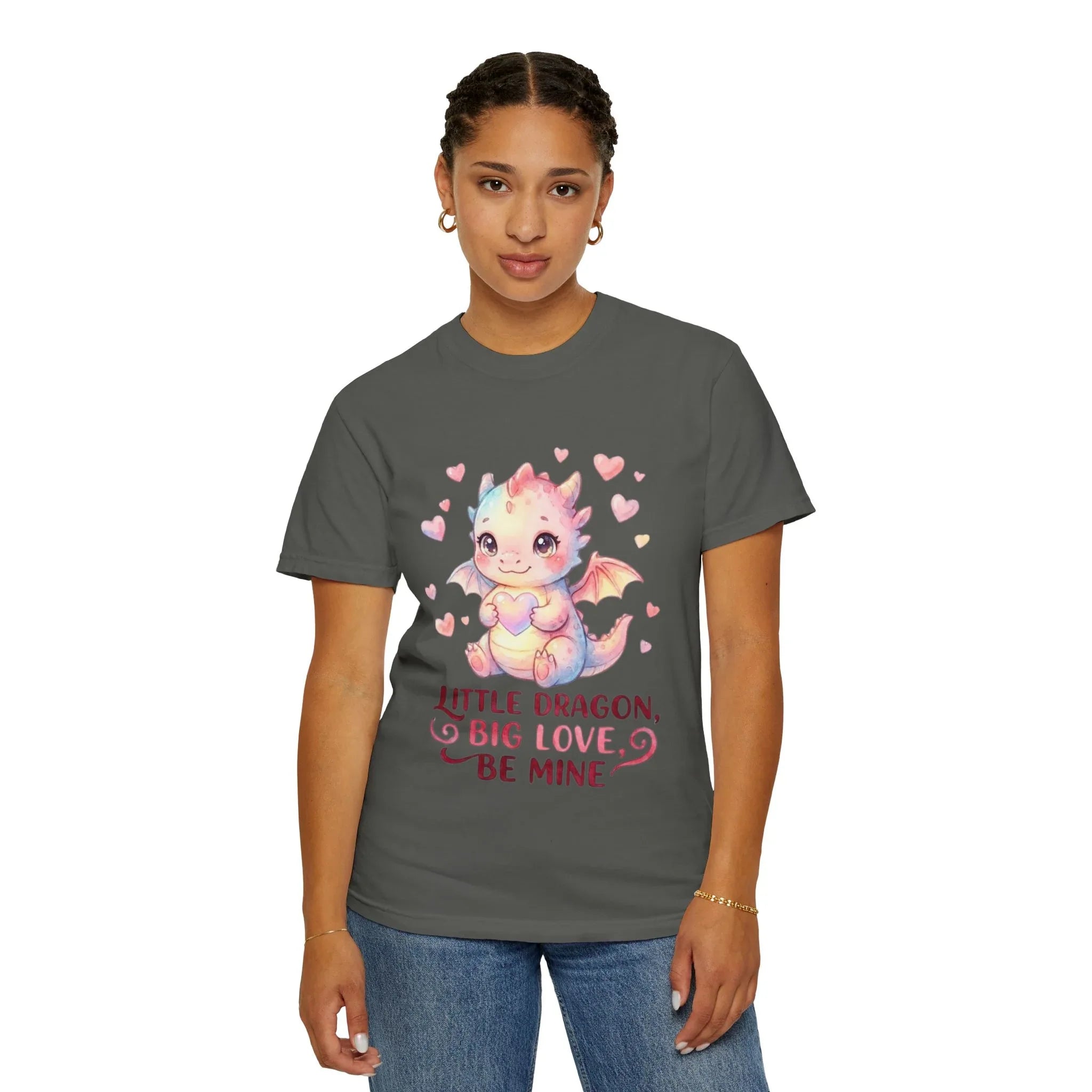 Little Dragon Be Mine T Shirt Cute Baby Dragon Heart Watercolor Cozy Vintage Aesthetic Gift Fantasy Lovers Soft Cotton Romantic Tee