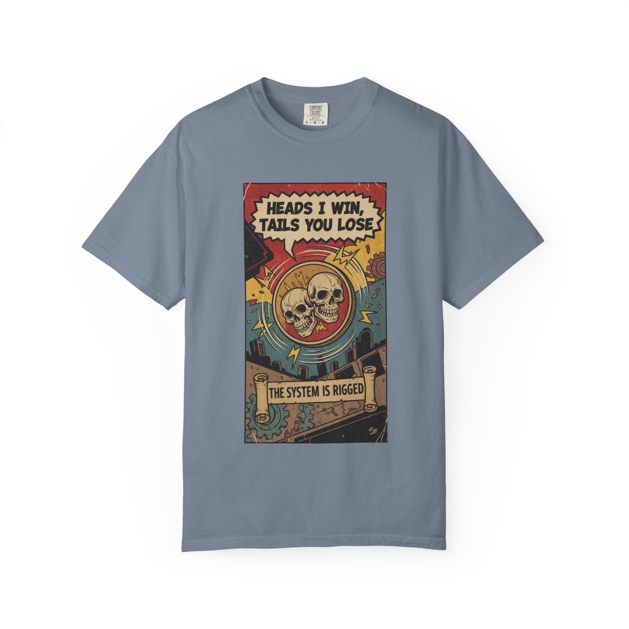 Vintage Satirical T-Shirt | Political Theater & System is Rigged Retro Tee | Sarcastic Dark Humor Shirt | Unisex Premium Cotton Graphic Tee Blue Jean