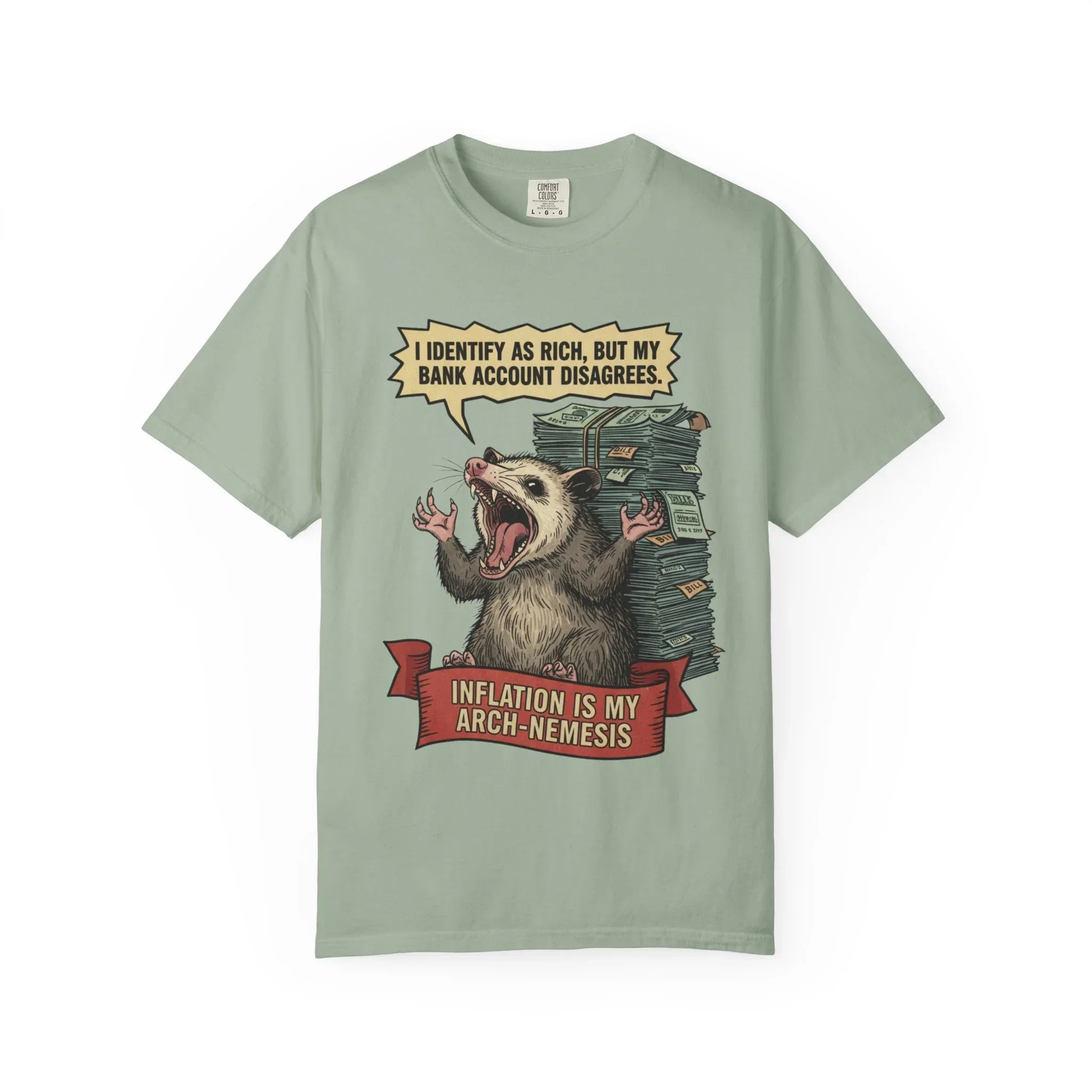 Funny Opossum Shirt - "I Identify As Rich" Inflation Meme Gift - Screaming Possum Hoodie - Relatable Money Humor T-Shirt - Vintage Style Animal Top Bay