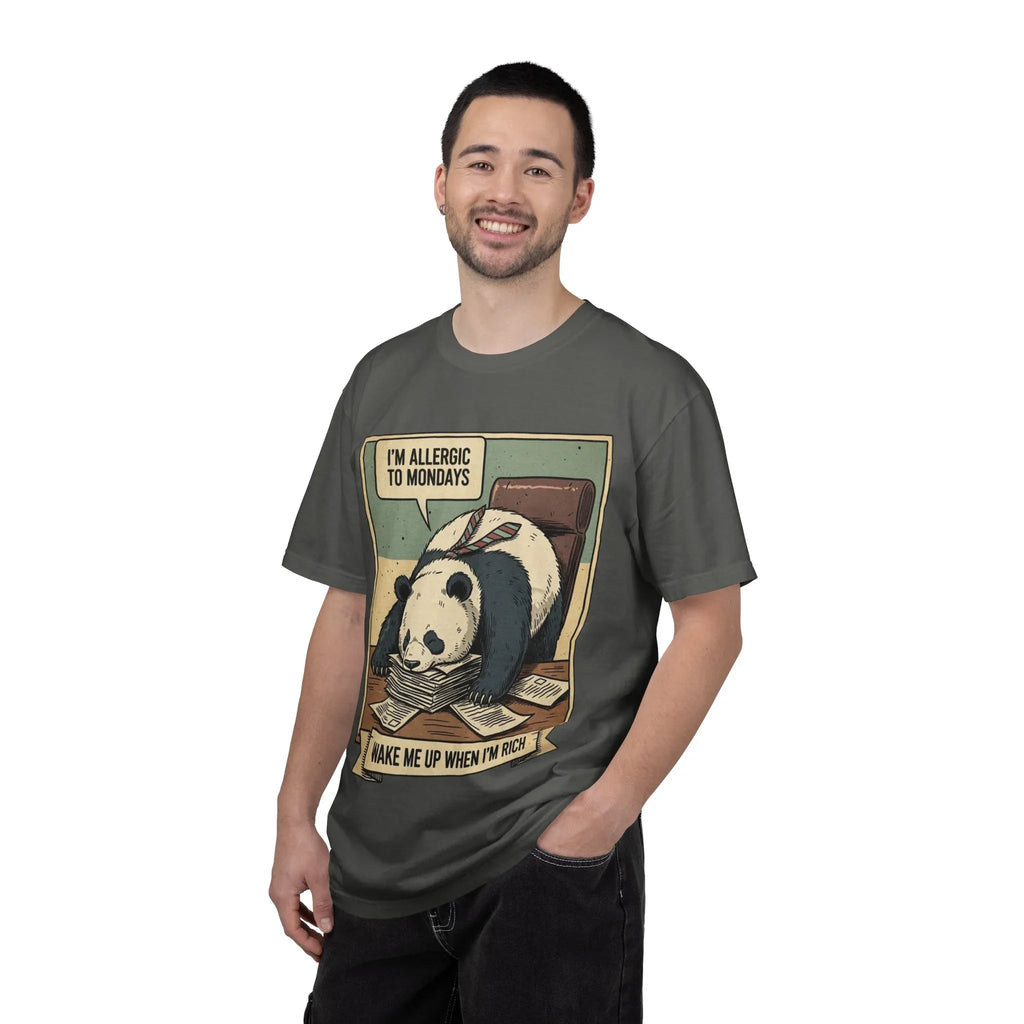 Funny Panda Monday Shirt - "I Am Allergic To Mondays" Hoodie - Office Humor Sweatshirt - "Wake Me Up When I Am Rich" Tee - Relatable Lazy Coworker Gift - Work Sucks Apparel