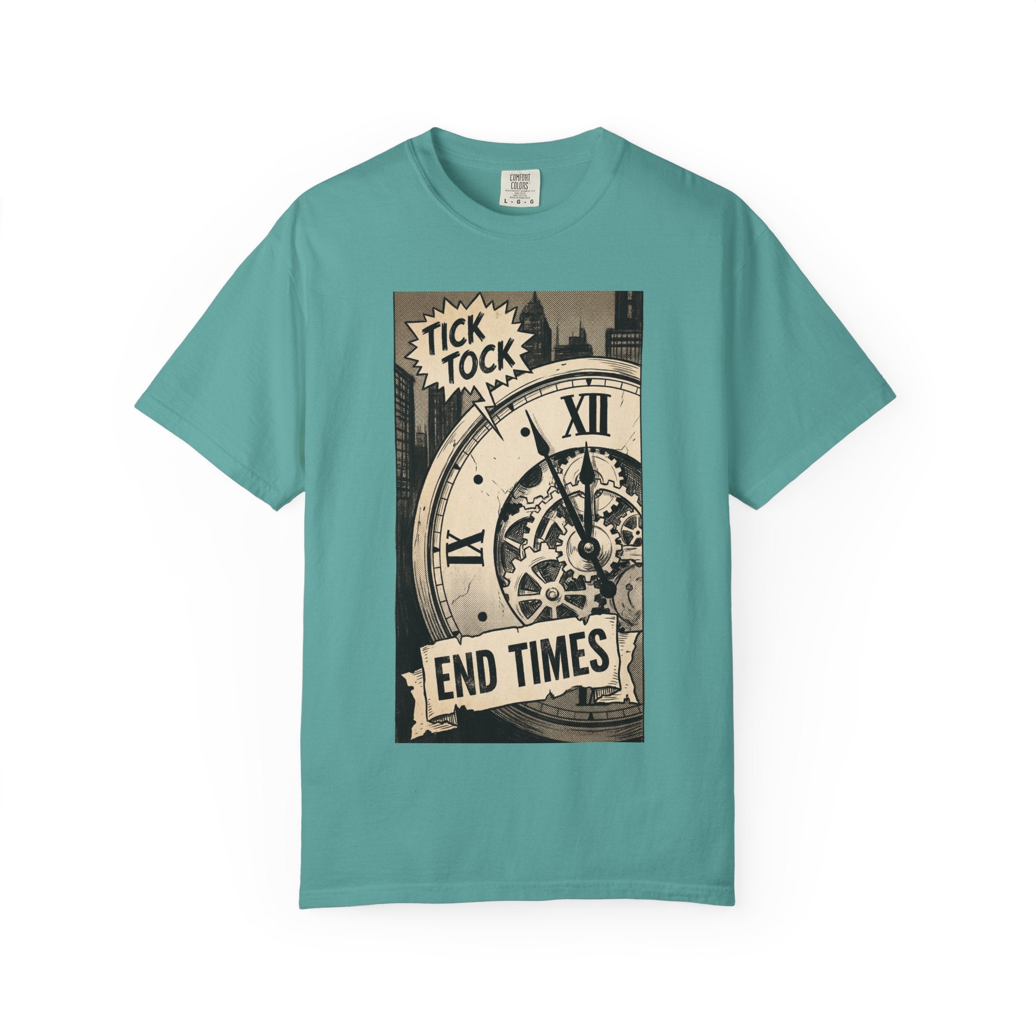 Vintage Doomsday Clock Shirt Retro Comic End Times Graphic Tee Dark Humor Gift Aesthetic Streetwear Art Seafoam