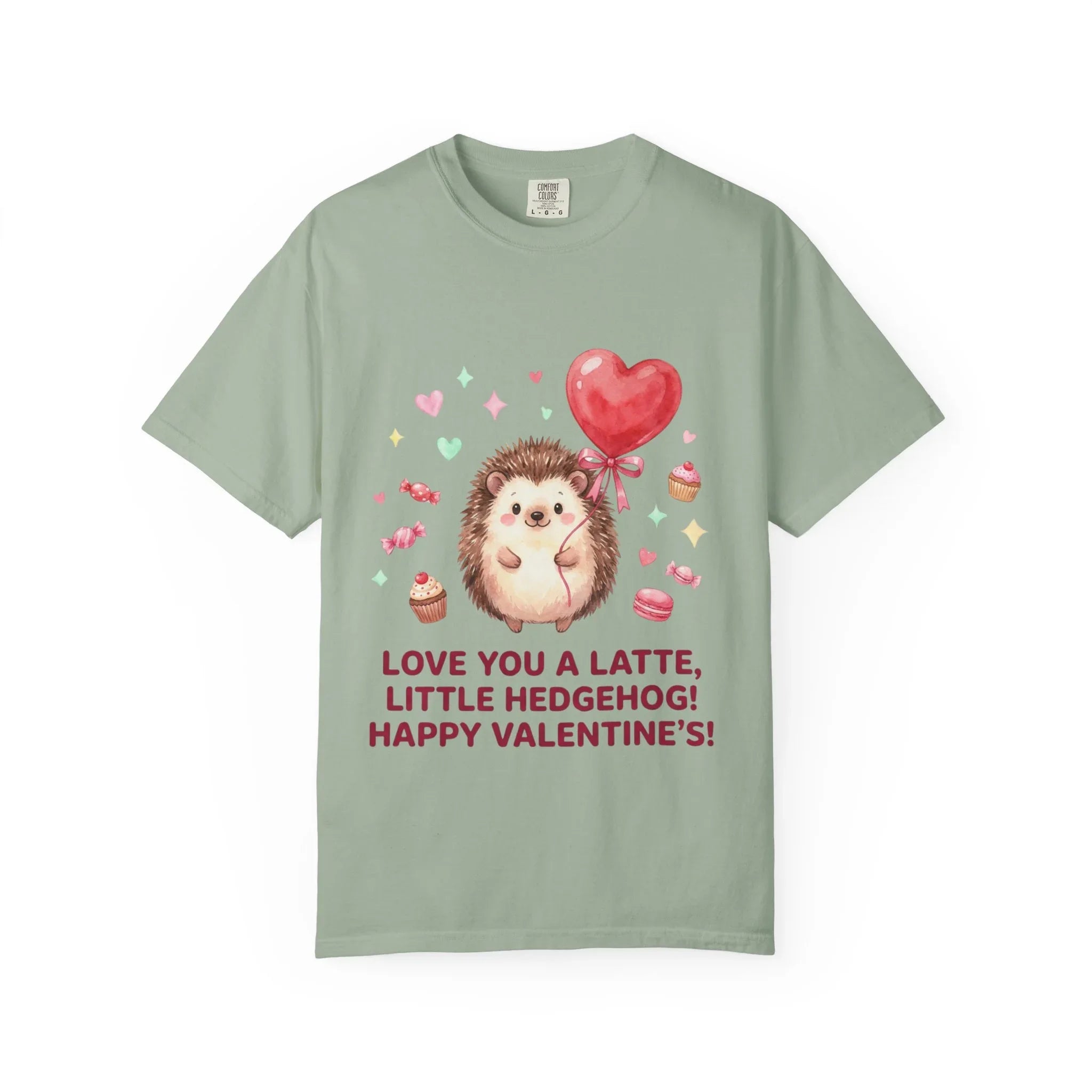Love You A Latte Hedgehog T Shirt Cute Watercolor Heart Balloon Valentine Cozy Vintage Aesthetic Gift Animal Lovers Soft Cotton Romantic Tee Bay