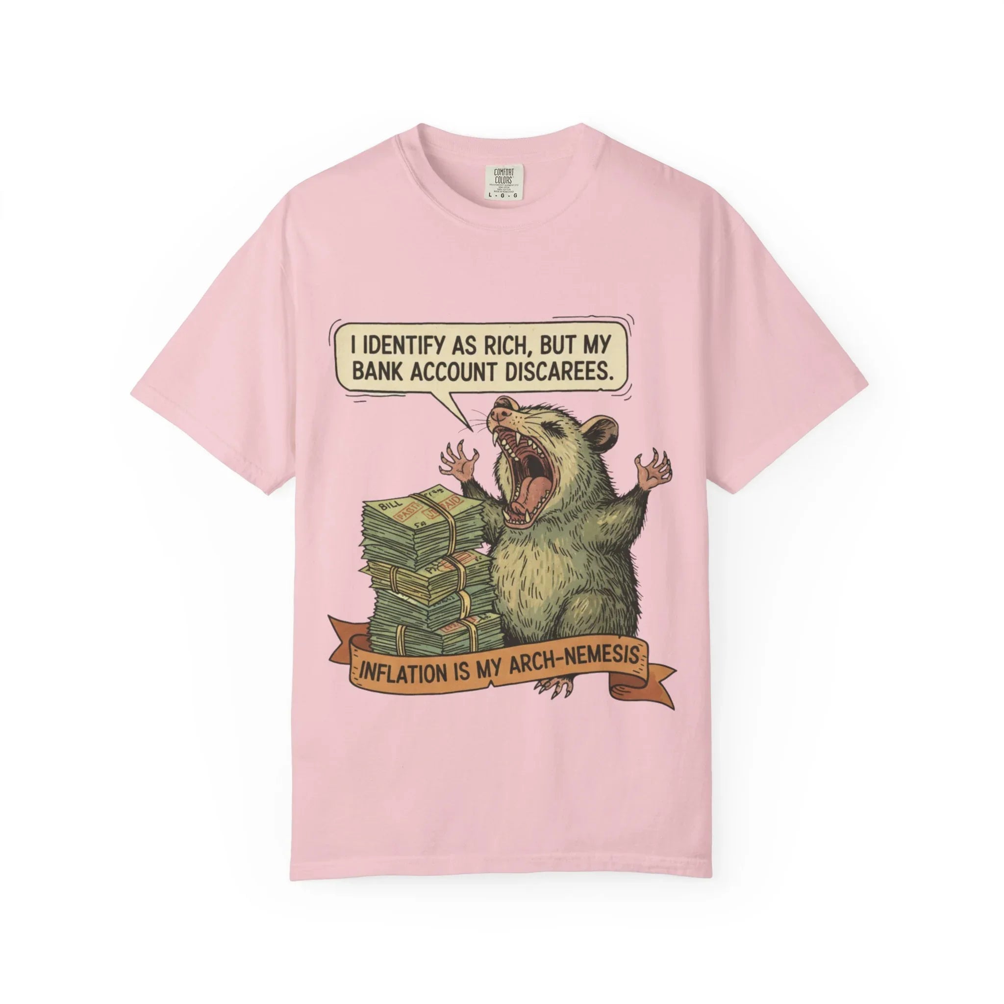 Funny Opossum Shirt I Identify As Rich Sarcastic Animal Meme Tee Screaming Opossum Gift for Friend Inflation Struggle Humor Top Blossom