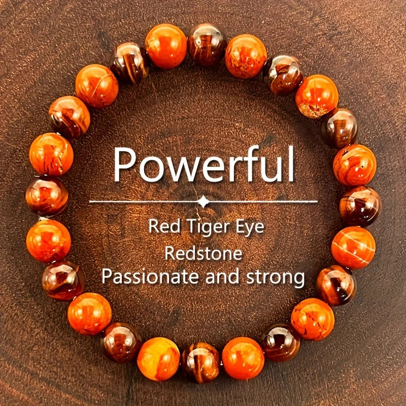 ✨ Women’s Passionate & Powerful Bracelet – 8mm Red Tiger Eye and Red Stone Beads – Fashionable and Energetic Accessory