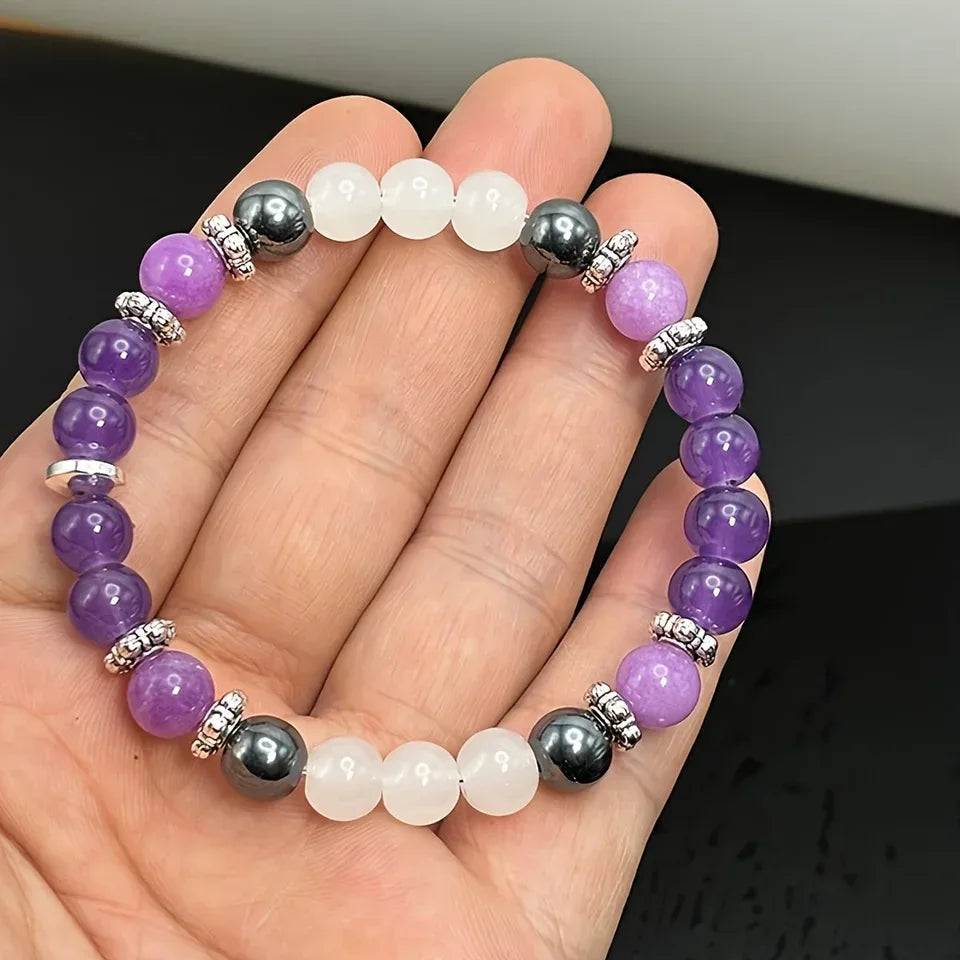 💜 The "Deep Sleep" Synergy Bracelet: Amethyst & Hematite for Rest & Resilience (Homeopathic Aid)