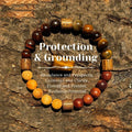 ✨ Natural Red & Yellow Tiger Eye Stone and Wood Beads Handmade Bracelet – Unisex Protection, Grounding, Abundance & Prosperity Jewelry 18cm