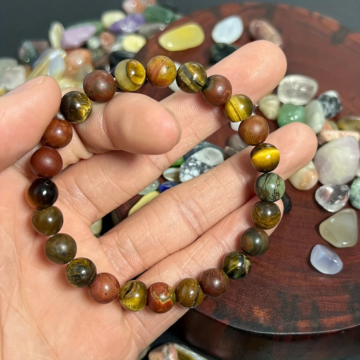 🛡️ Men's "Warrior's Balance" Protection Bracelet: Natural Tiger Eye & Matte Picasso Jasper – Courage, Creativity & Grounding Energy Jewelry