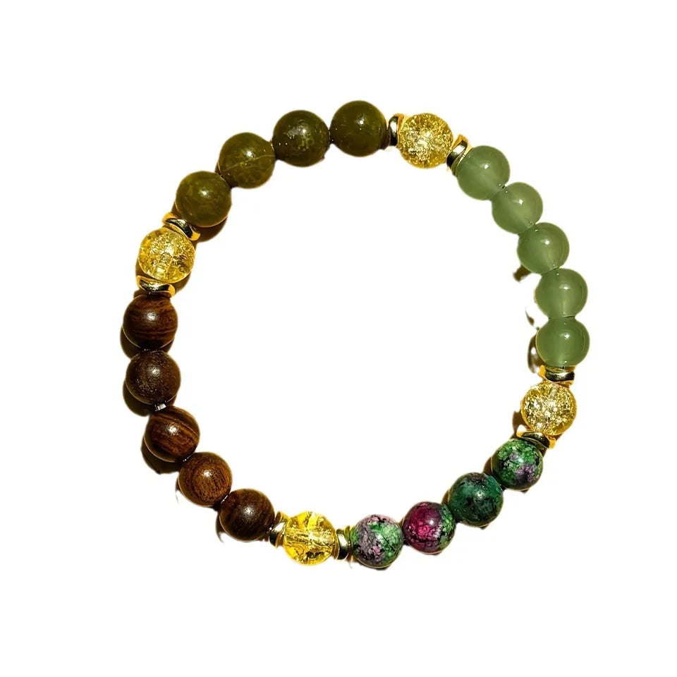 ✨ Chance Bracelet – Natural Stone and Wood Beads – Unisex Handmade Stretch Bracelet Symbolizing Prosperity, Wealth, and Abundance