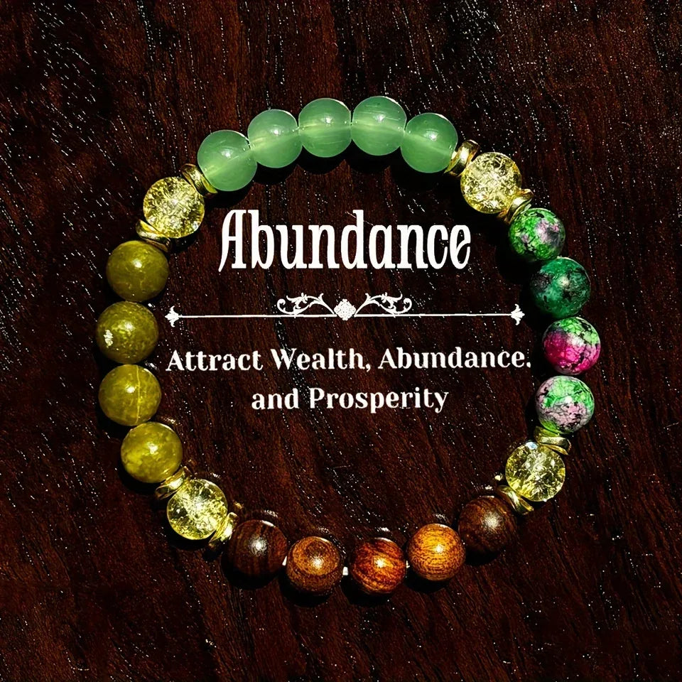✨ Chance Bracelet – Natural Stone and Wood Beads – Unisex Handmade Stretch Bracelet Symbolizing Prosperity, Wealth, and Abundance 18cm