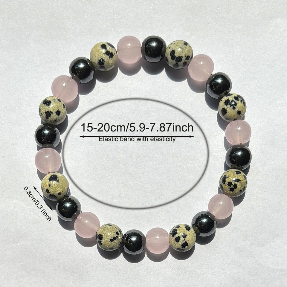 ✨ Handmade 8mm Alabaster and Hematite Beaded Bracelet – Unisex Natural Stone Jewelry for Style & Balance