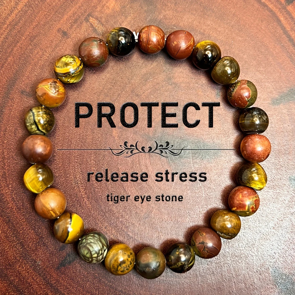 🛡️ Men's "Warrior's Balance" Protection Bracelet: Natural Tiger Eye & Matte Picasso Jasper – Courage, Creativity & Grounding Energy Jewelry