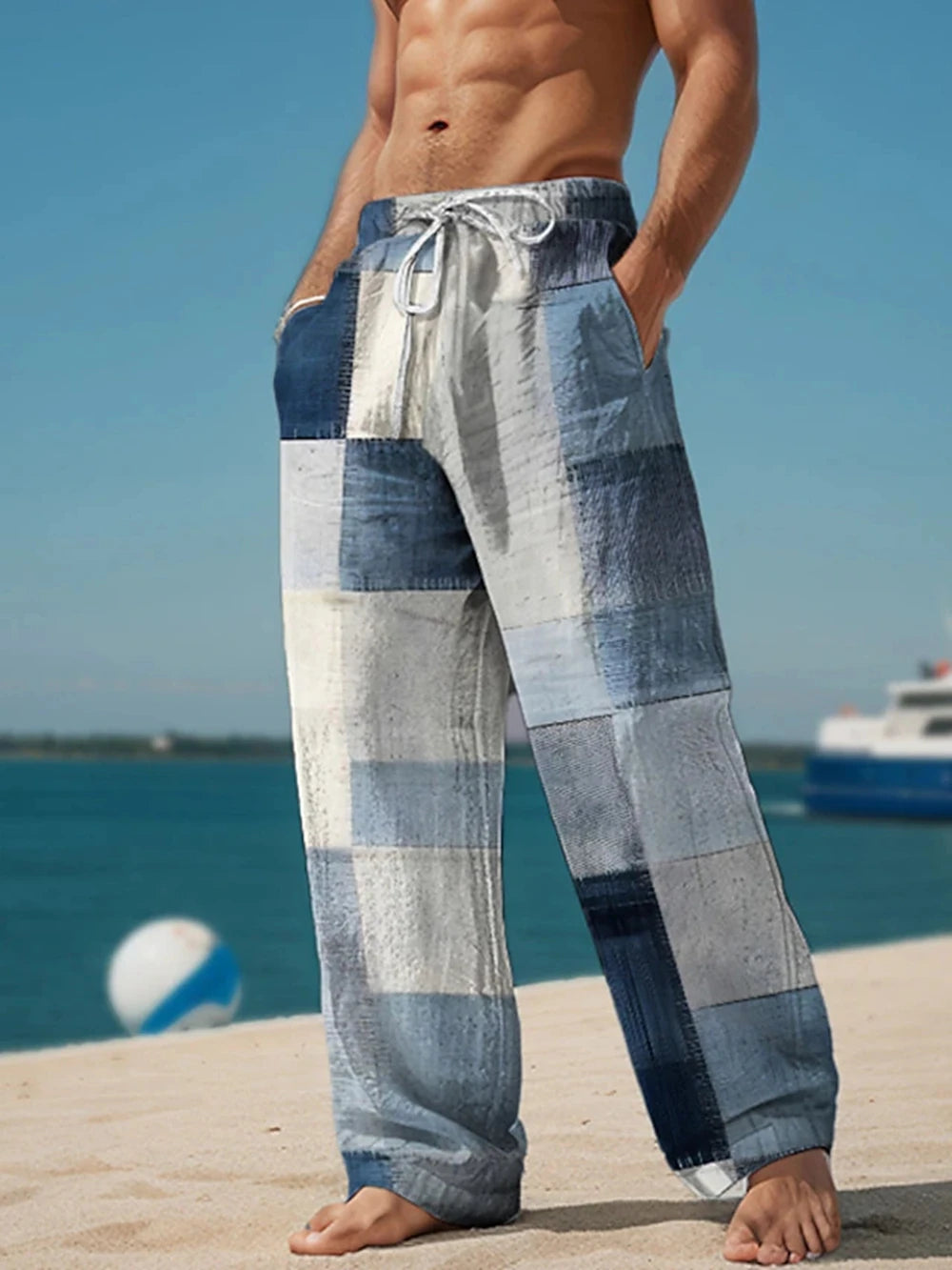 ✨ The Modern Heritage 3D Color-Block Plaid Resort Pants: Premium Men's Straight-Leg Summer Beach Trousers – High-Definition Graphic Design, High-Tension Elastic Waist, and Inclusive Sizing (Up to 6XL) D16PHH24102922572