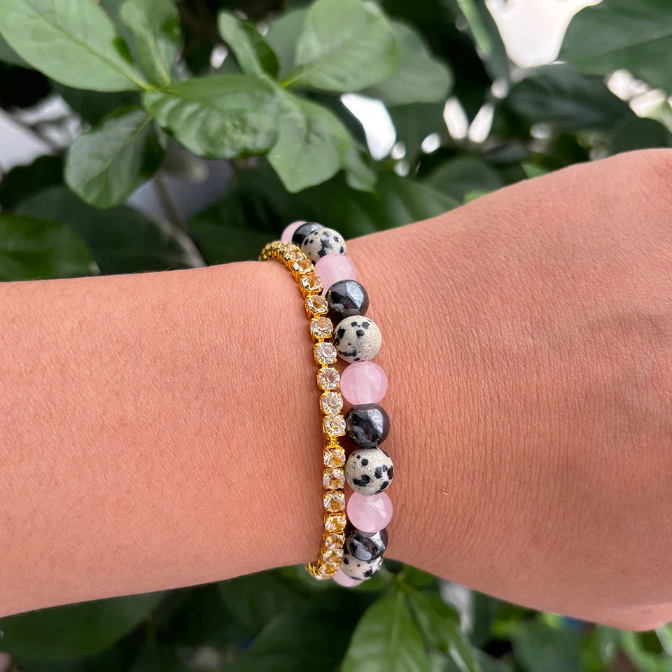 ✨ Handmade 8mm Alabaster and Hematite Beaded Bracelet – Unisex Natural Stone Jewelry for Style & Balance