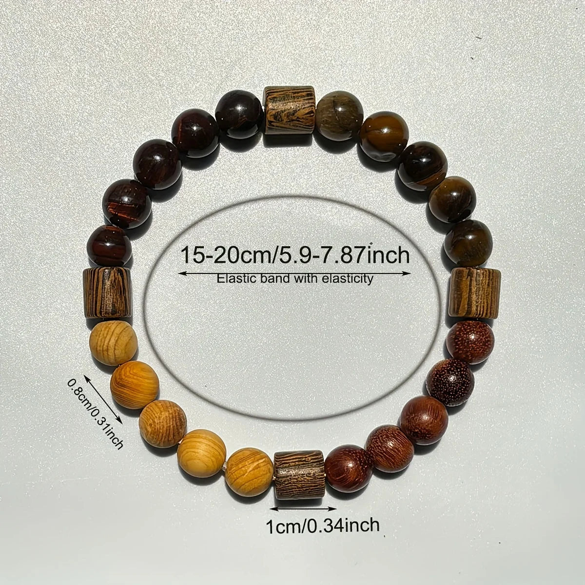 ✨ Natural Red & Yellow Tiger Eye Stone and Wood Beads Handmade Bracelet – Unisex Protection, Grounding, Abundance & Prosperity Jewelry