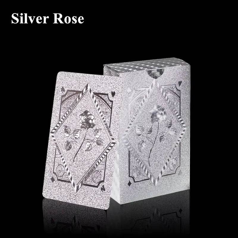 Multi-Style Color Playing Card Set - Waterproof Thai Poker Cards for Board Games, Perfect for Magic & More! Silver Rose